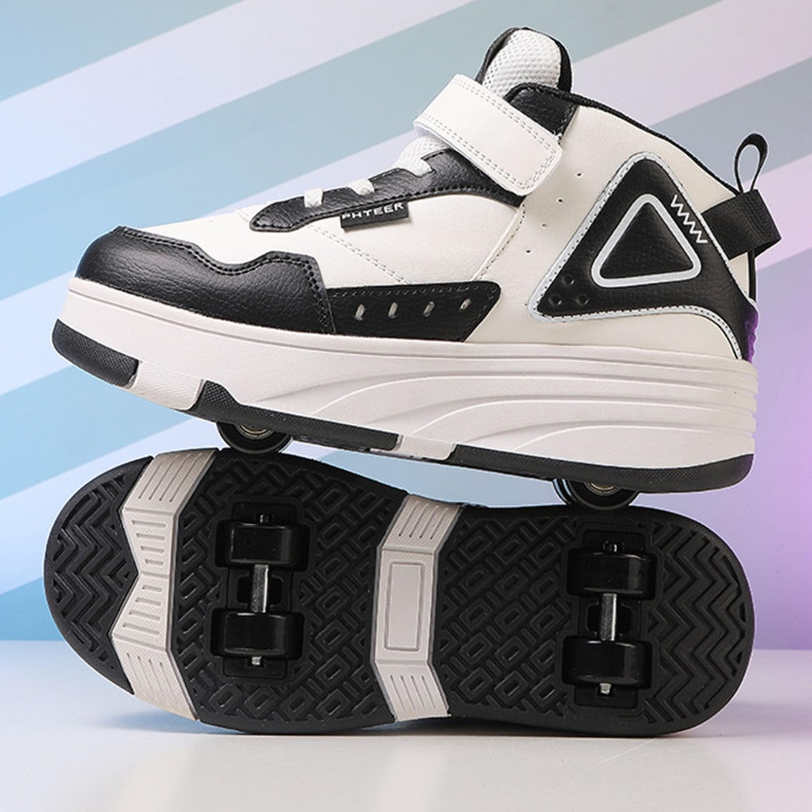 Surwin Zapatillas con Ruedas Niña, Hebilla de Nailon Zapatos de Caña Media de Niños con Ruedas 2 en 1 Zapatillas de Skateboard Zapatos de Skate Roller Skate Shoes Sneakers Moda