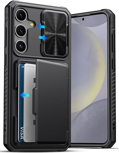 Miniatura 11 de ATATOO Funda para Samsung Galaxy S24 FE con tarjetero (almacena 4-5 tarjetas) [bloqueo RFID] y cubierta de cámara deslizante, protección de grado