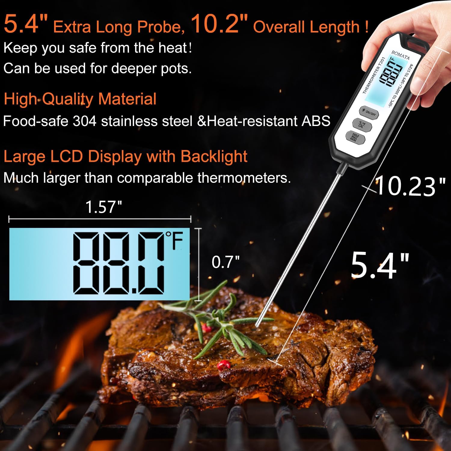 Termometro Digitale BOMATA Impermeabile IPX7 - Sonda Lunga Per Alimenti E Liquidi - Foto 7