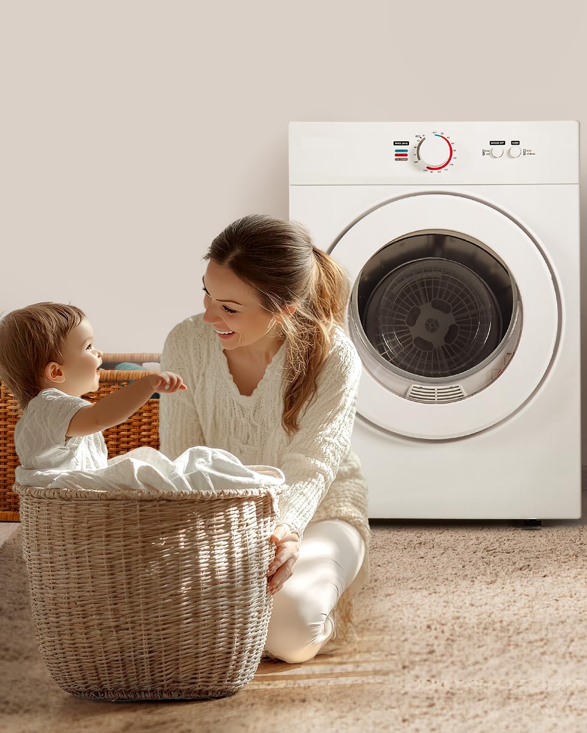 1.8 Cu.Ft Compact Dryer - 1020W Portable Clothes Dryer with Stainless Steel Tub, Front Load Tumble, Four Functions - Compact Drying Unit for Laundry, Apartments, Dorms