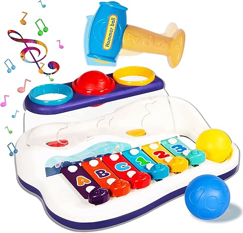 Maggidea Juguetes Montessori para niños mayores de 12 meses, martillo 2 en 1 y xilófono musical, juguetes sensoriales para niños y bebés, juguetes