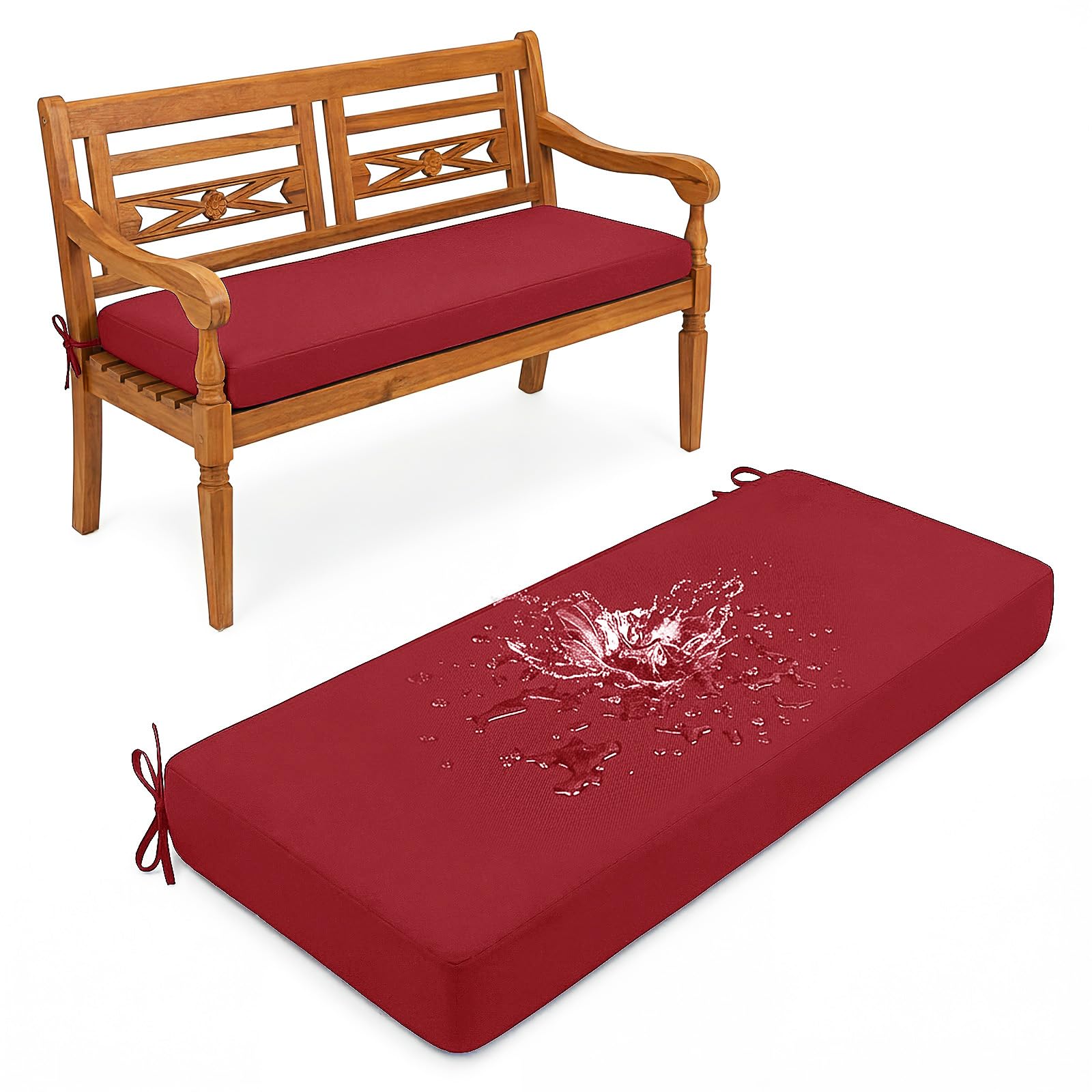 Aocase Outdoor Bench Cushion - 120cm/150cm/100cm/90cm x 35cm/30cm, Non-Slip Washable Cover, Zippered Removable, High-Resilience Foam,for Garden Benches, Bay Windows, Long Chairs,Red,125x30cm — image 1