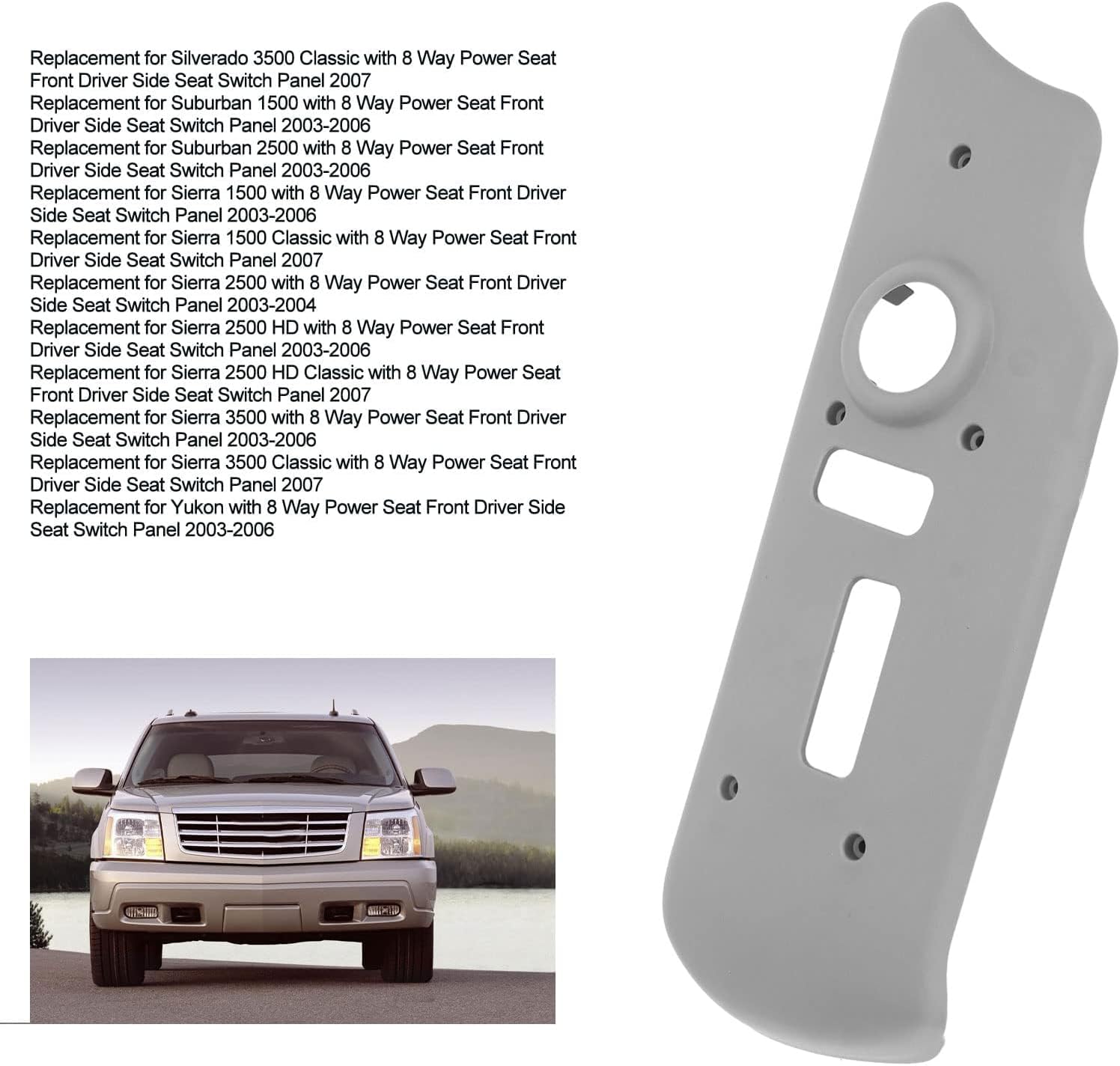 Power Seat Switch Bezel Seat Switch Panel Bezel Replacement 88941684 ABS Scratch Driver Side for 1500 2500 3500 (Grey)