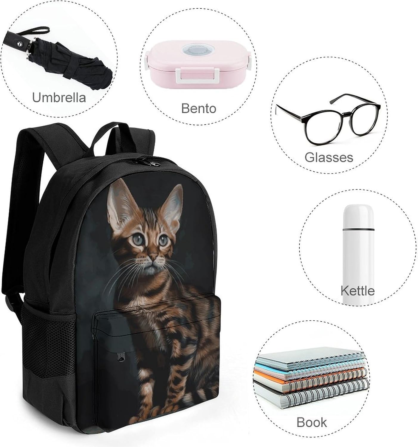 Portable Bengal Cat Backpack with Front & Side Pockets image 4