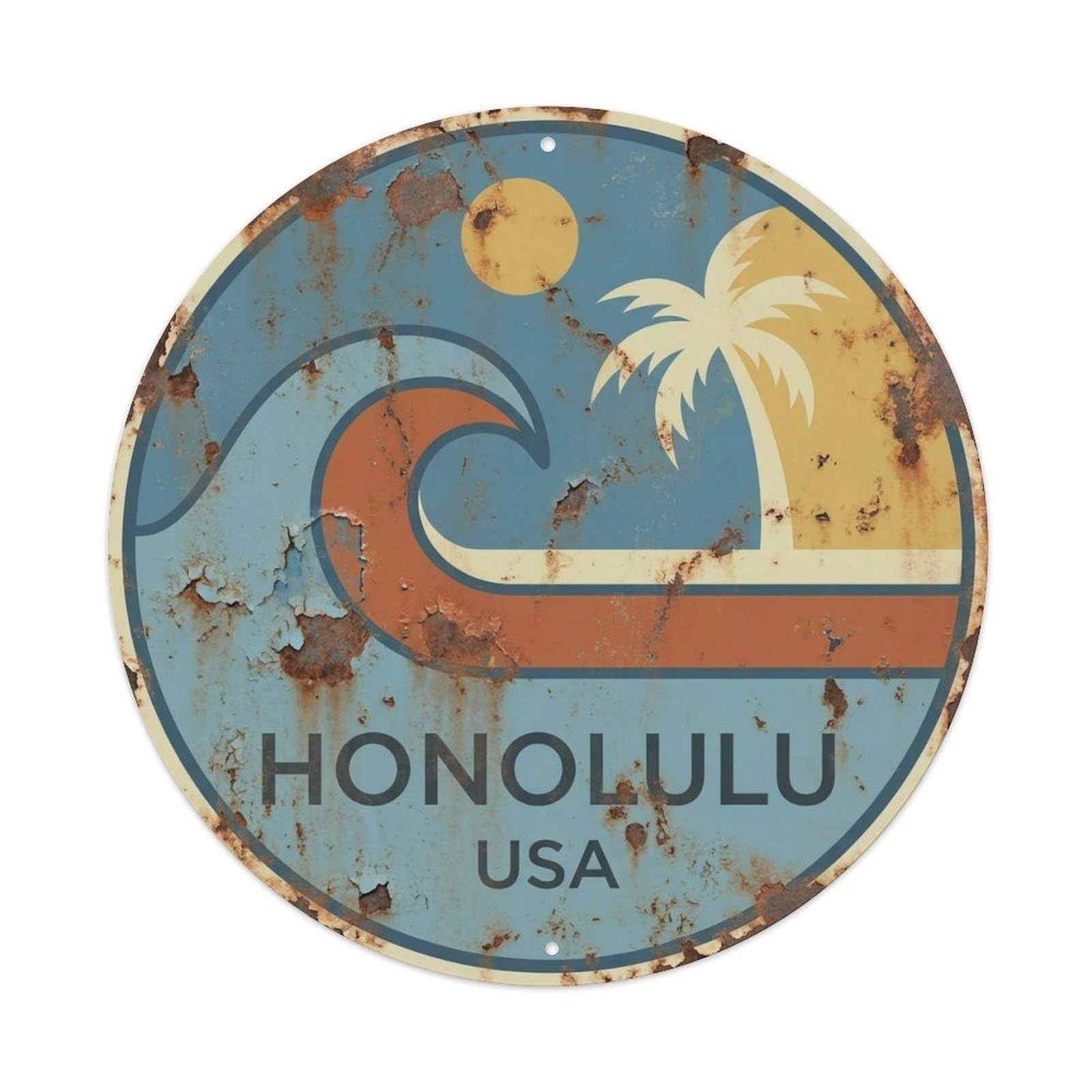 Honolulu Hawaii Coastal City Skyline Travel Landmark Metal Tin Sign