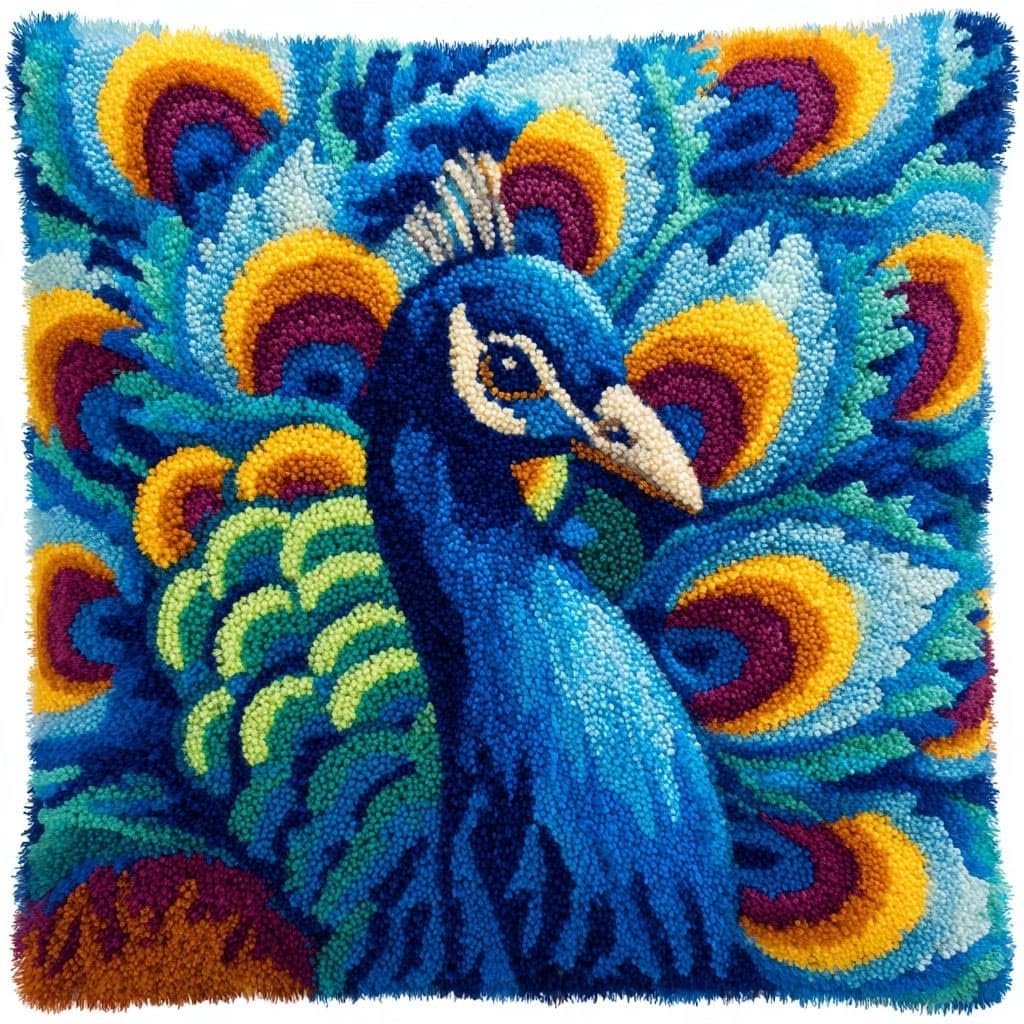 WallustrioaW Latch Hook Kits for Adults,Animal Peacock