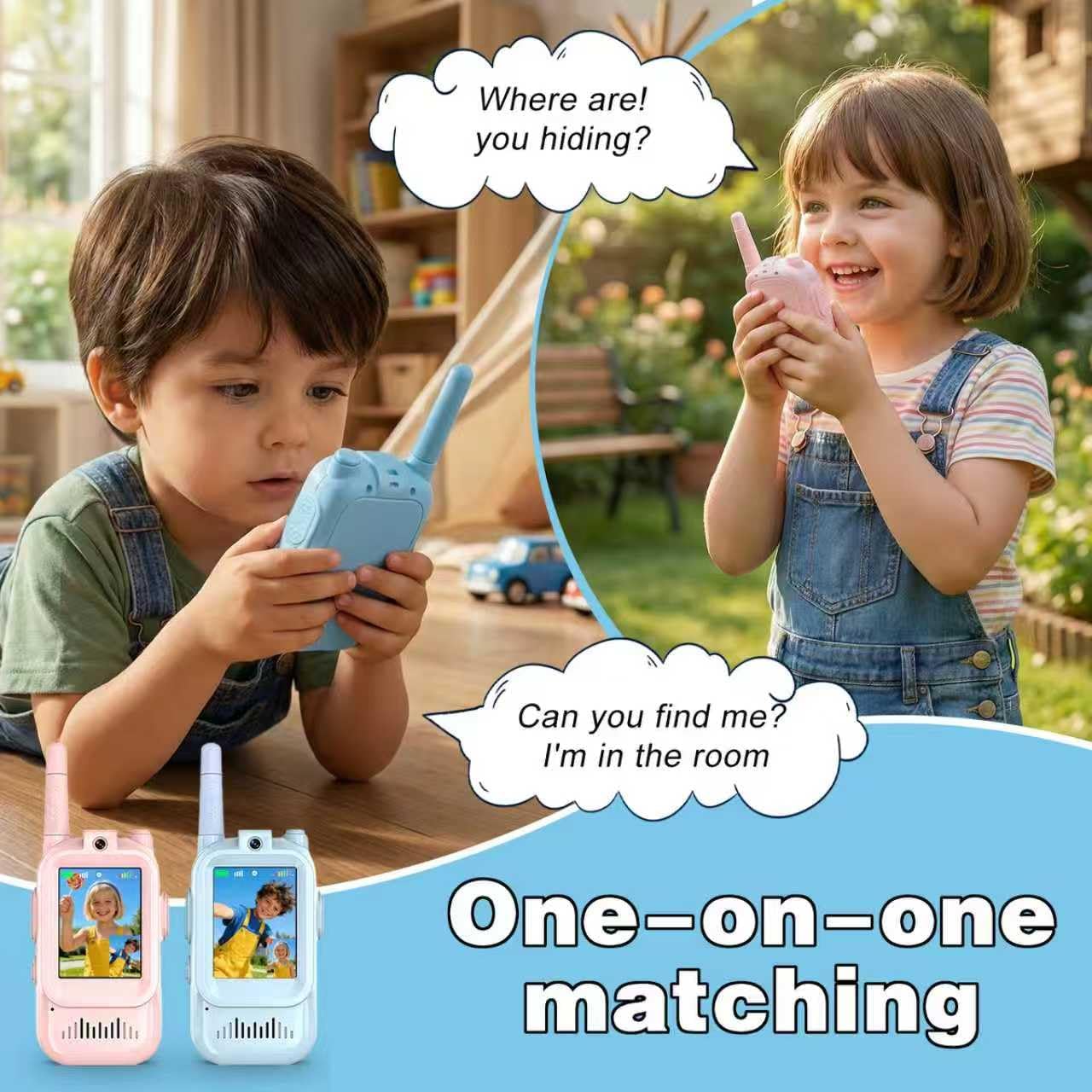 2 Pack Video Walkie Talkies for Kids Rechargeable Long Distance 300M Portable Outdoor Toys for Boys Girls Age 3-12 Birthday