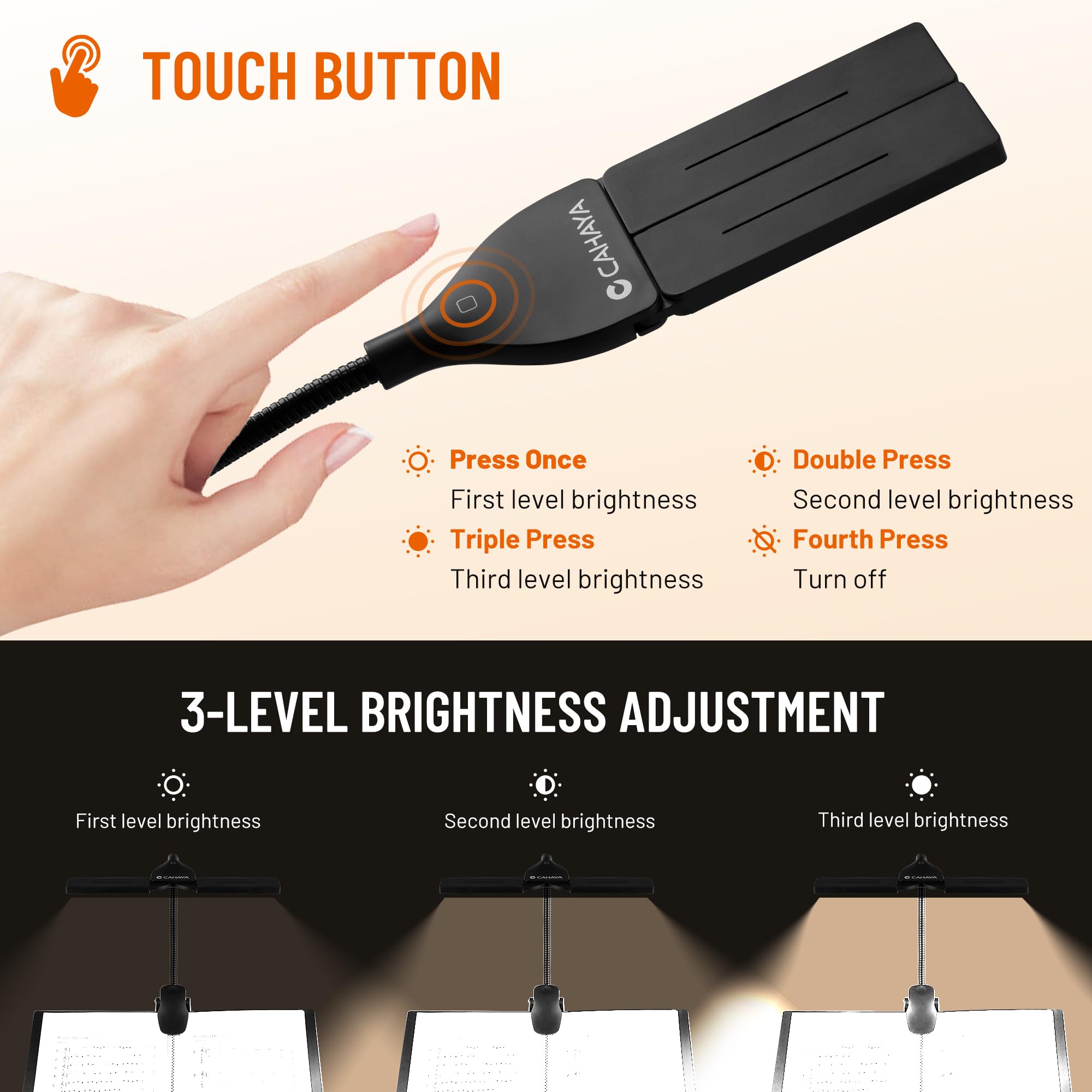 CAHAYA Lámparas Para Atril LED Con Botón Táctil Lámpara de Lectura de 28 LED Con Pinza 3 Modos de Temperatura de Color Cuello de Cisne Giratorio 360° Luz Para Libros