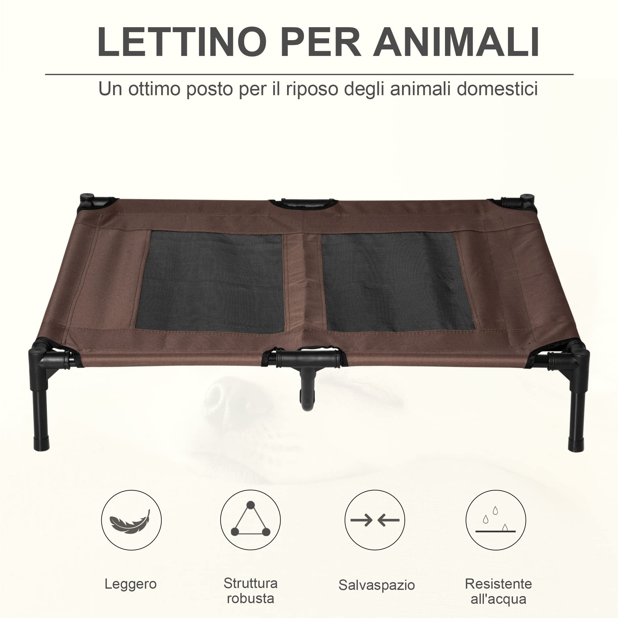 PawHut Brandina per Cani in Metallo e Tessuto Oxford Traspirante, 92x76x18 cm Marrone e Nero
