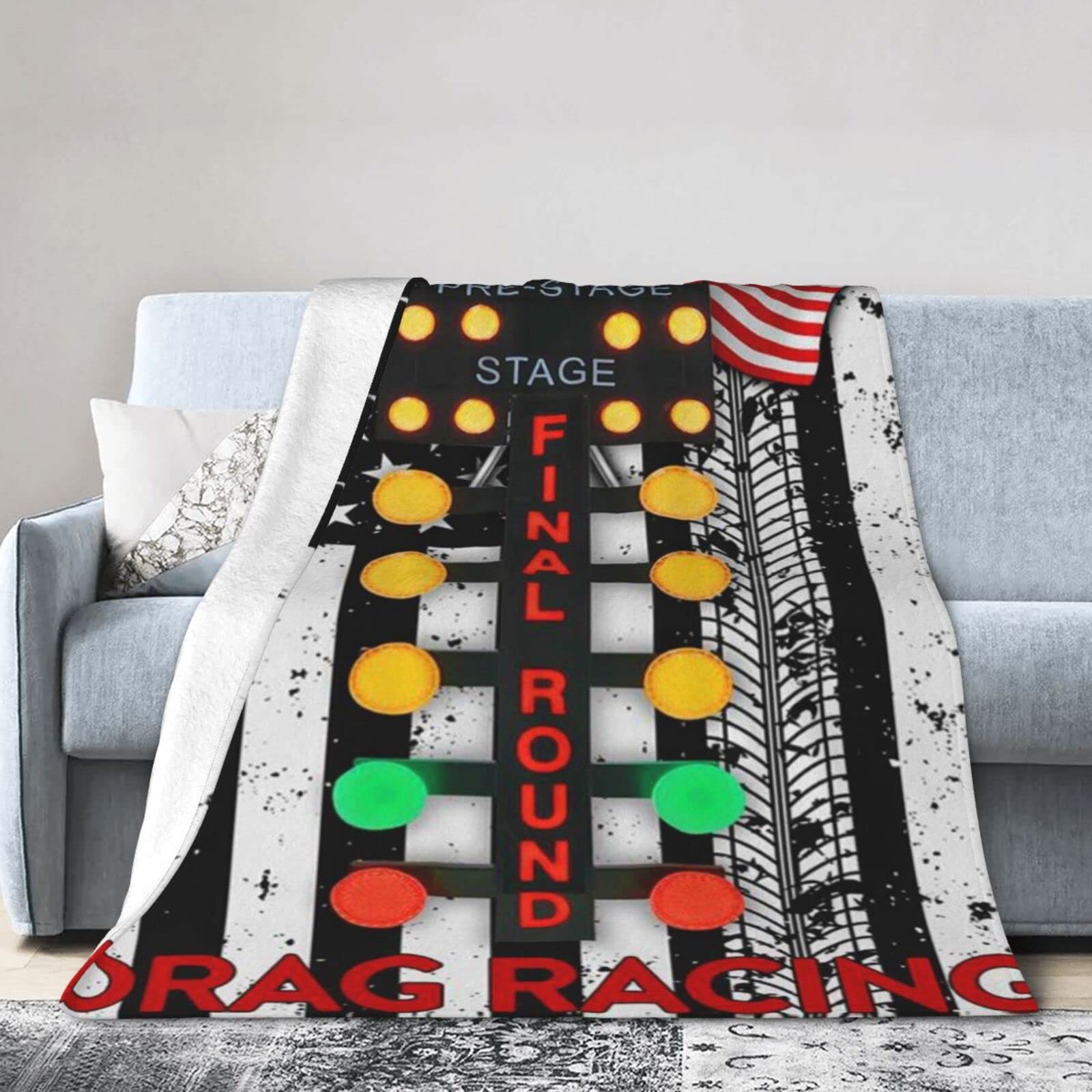 Lsjuee Flannel Fleece Blanket 60"X50" Drag Racing Bed Throw Blanket Weighted Ultra-Soft Travel Winter Blankets for Mens Keep Warm