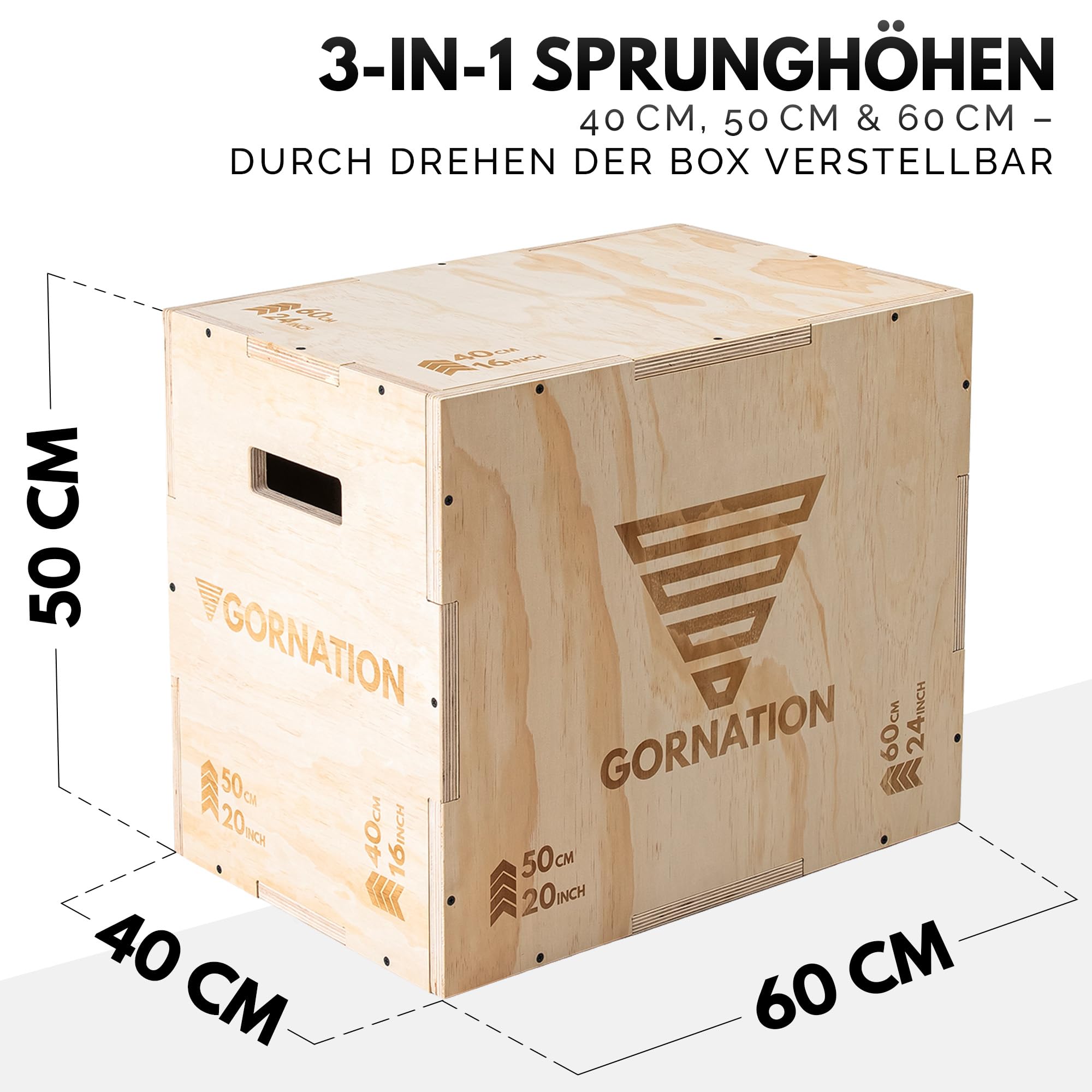 GORNATION Plyo Box Holz, Plyobox, Sprungbox, Jump Box, Step Up Box für Crossfit, Plyometrische Box & Fitness, Vielseitige Trainingsbox für Sprünge und Krafttraining zu Hause