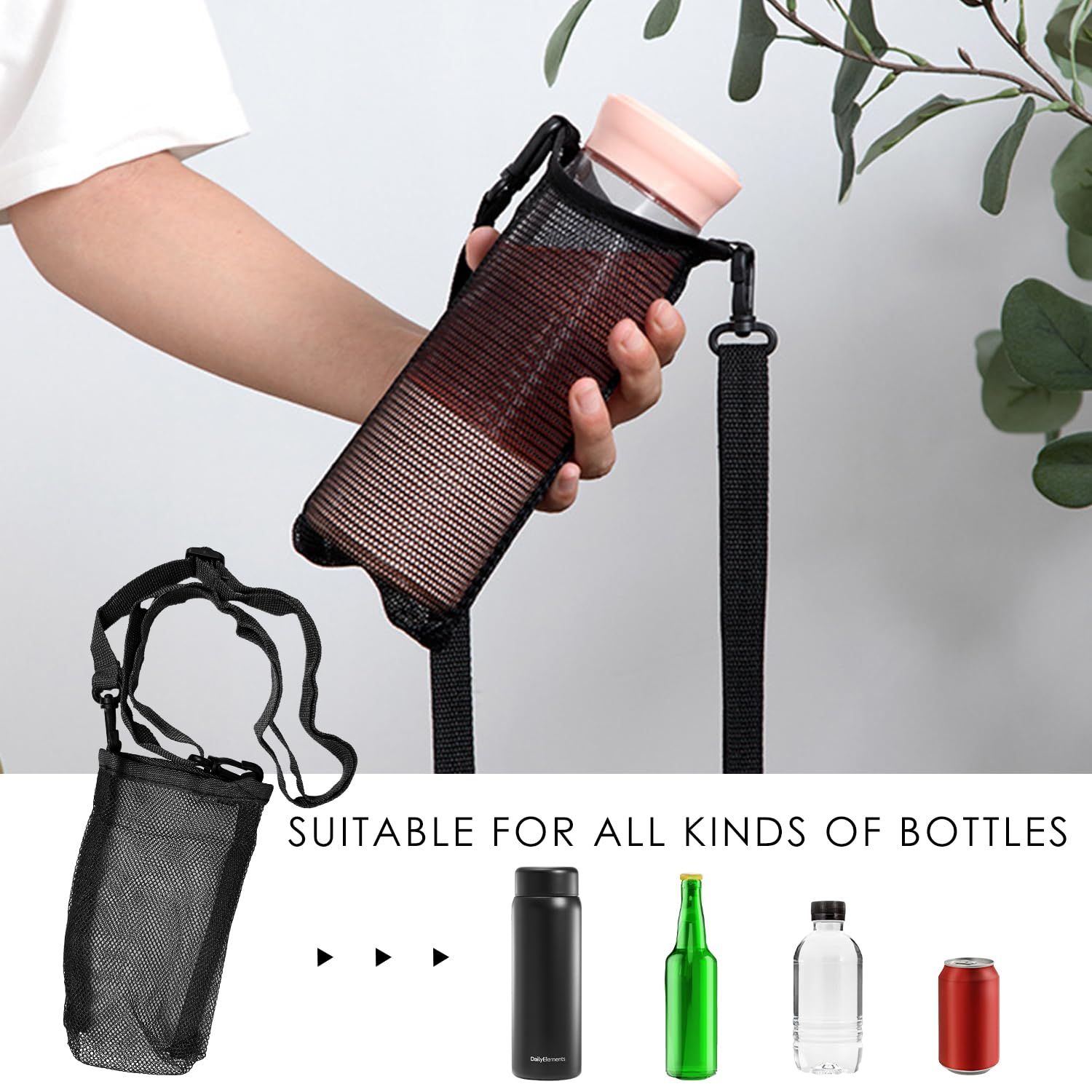MEMOFYND Portabottiglie per Acqua 2 pezzi Con tracolla regolabile, tasca Per bottiglia d'acqua Per l'escursionismo, la Corsa a Piedi, il Camping (Nero, blu Airone)