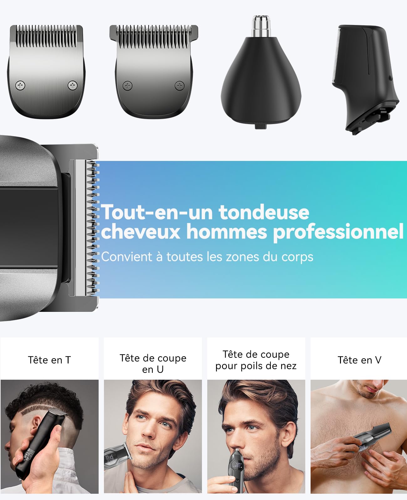 kensen Tondeuse Corps Homme 4-en-1 6000/7000 tr/min Tondeuse Moustache Homme 210 Mins d'Autonomie Tondeuse Barbe、Cheveux、Nez IPX7 Étanche Rasoir Intime USB-C Écran LED Pour De La Tête Aux Pieds