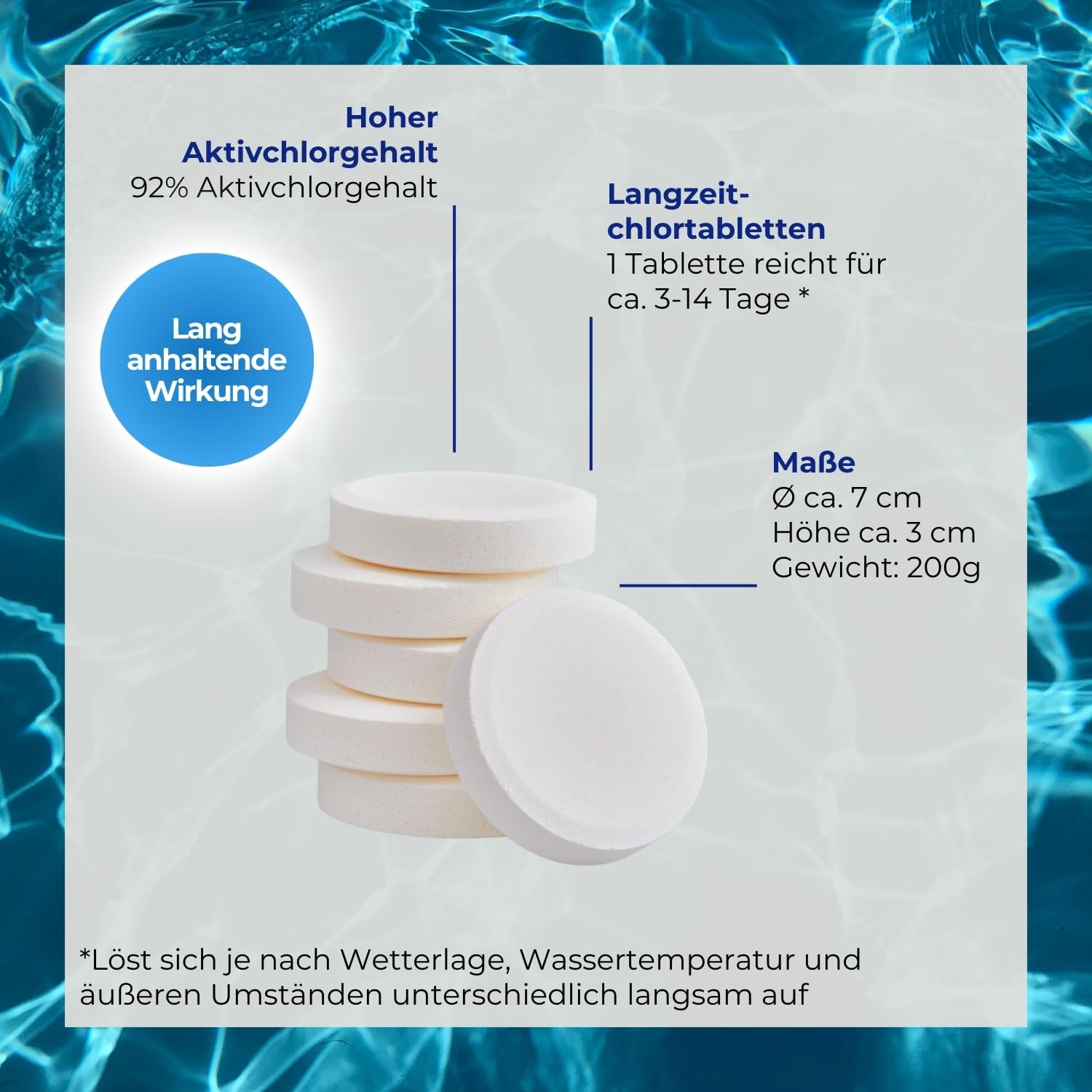 PoolsBest 1kg Chlor L 200g I langsamlösliche Chlortabletten für Pool I hochwertige Poolpflege Chlortabs I Langzeit Tabs mit 92% Aktivchlor I Pool-Chlor-Tabletten zur Desinfektion
