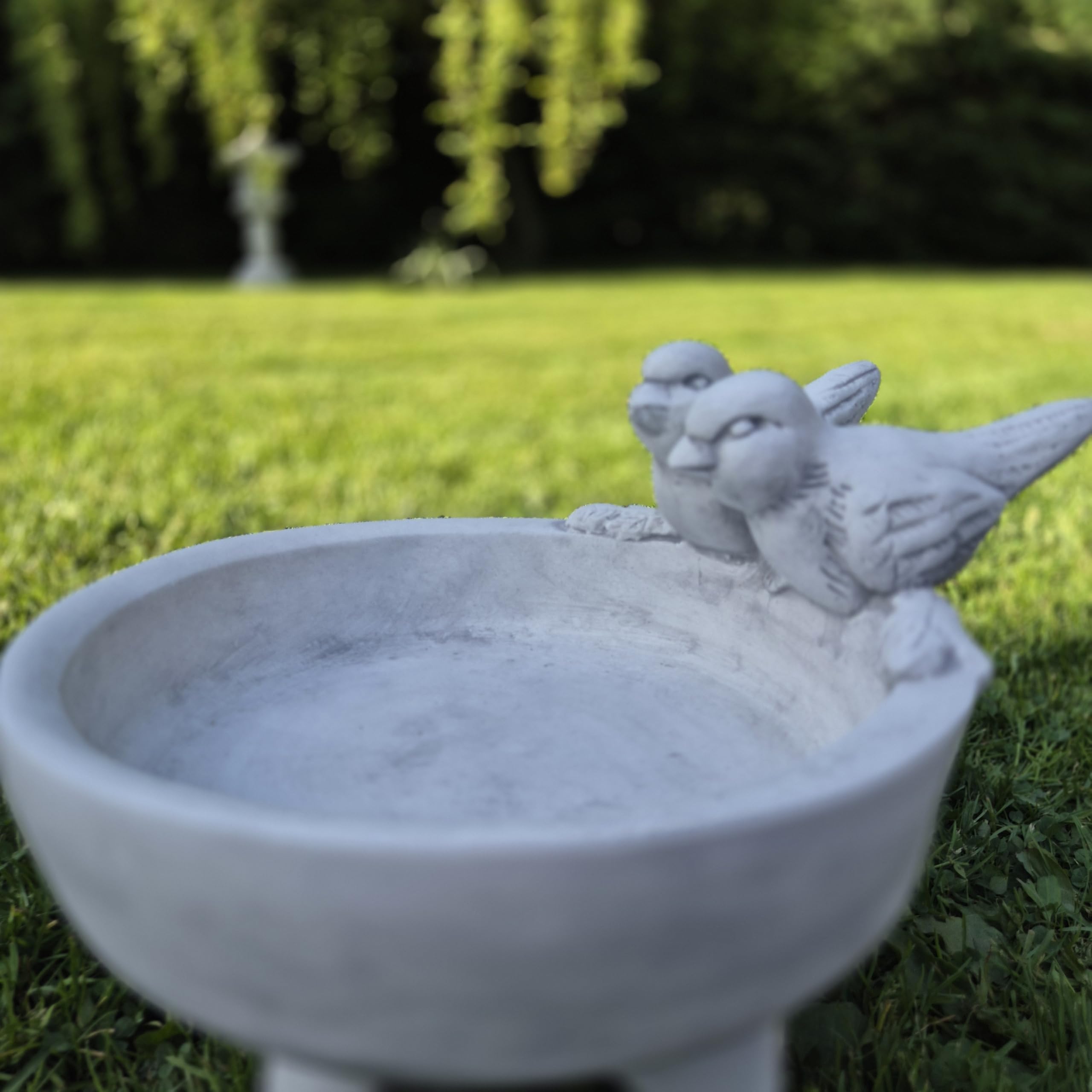FABRIQ Abreuvoir 36 cm – 7 kg en pierre coulée – Abreuvoir classique pour oiseaux avec motif d'oiseau – Résistant aux intempéries et au gel – Décoration de jardin