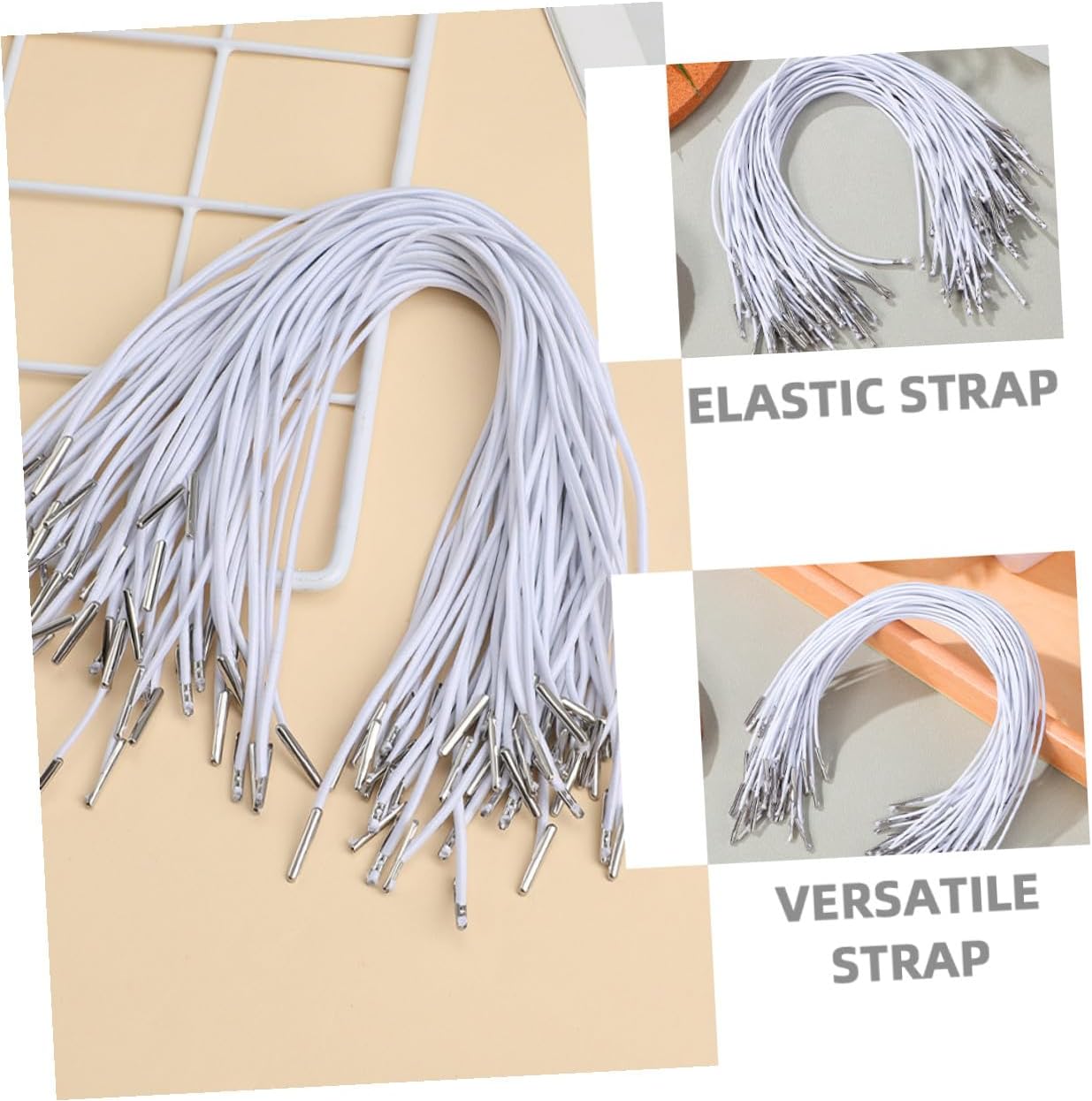 200pcs White Stretch Elastic Barbed Cord for DIY Crafts Multipurpose Round String Fastener for Party Hats Masks Bookbinding Badges and Hanging Small Items