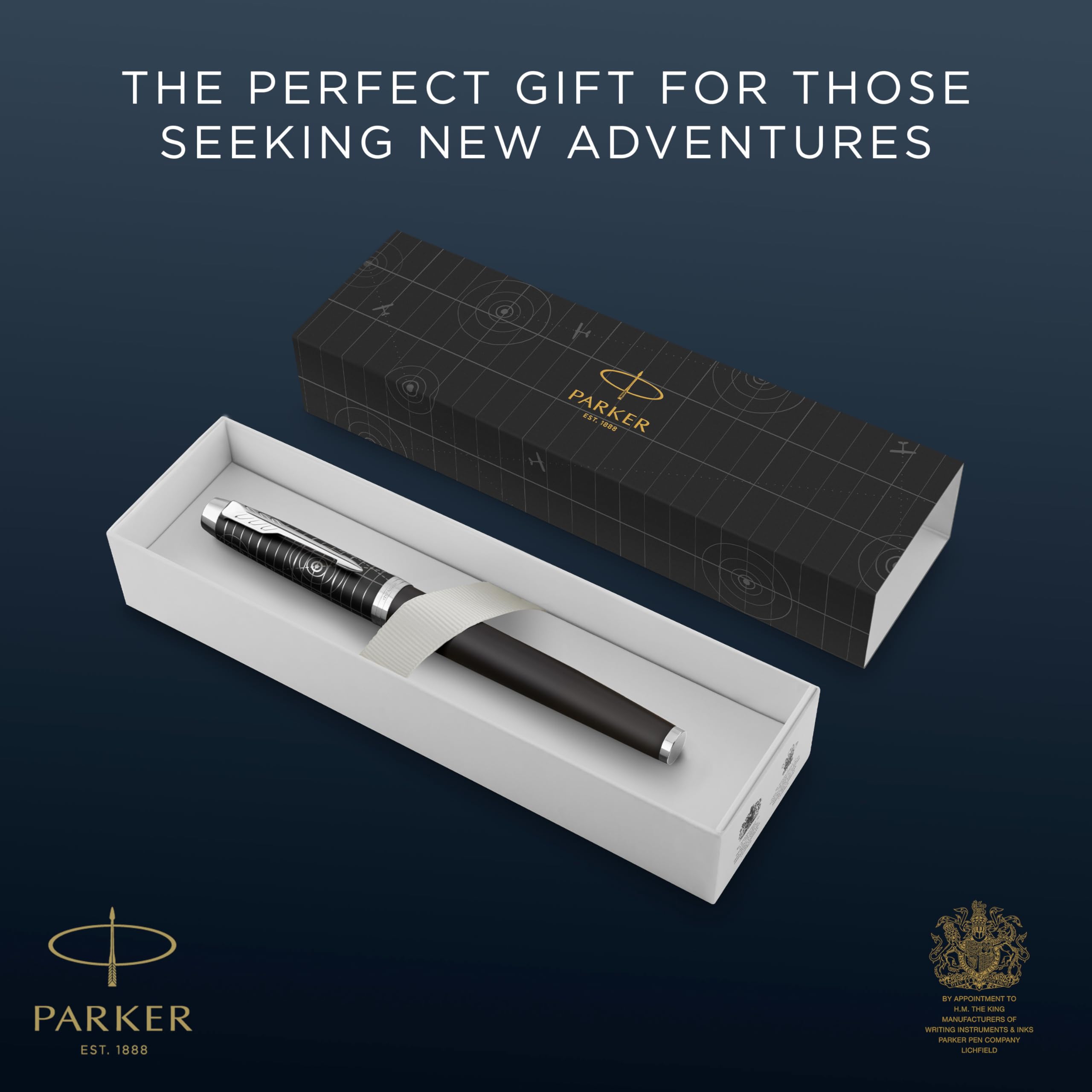 Parker IM Premium Pióro Wieczne | Kolekcja Dziedzictwo Lotu | Chromowane Wykończenie | Cienka Stalówka z Niebieskim Wkładem | Pudełko Prezentowe