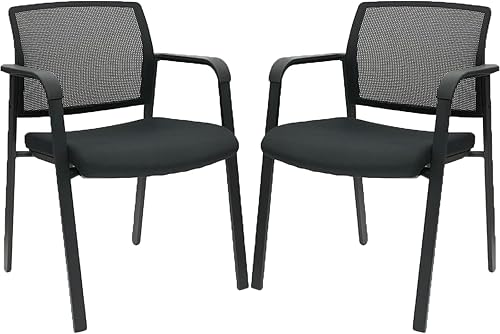 Vista 12 de CLATINA Silla de escritorio apilable sin ruedas, silla de sala de espera con respaldo de malla con brazo tapizado de tela y soporte lumbar 1