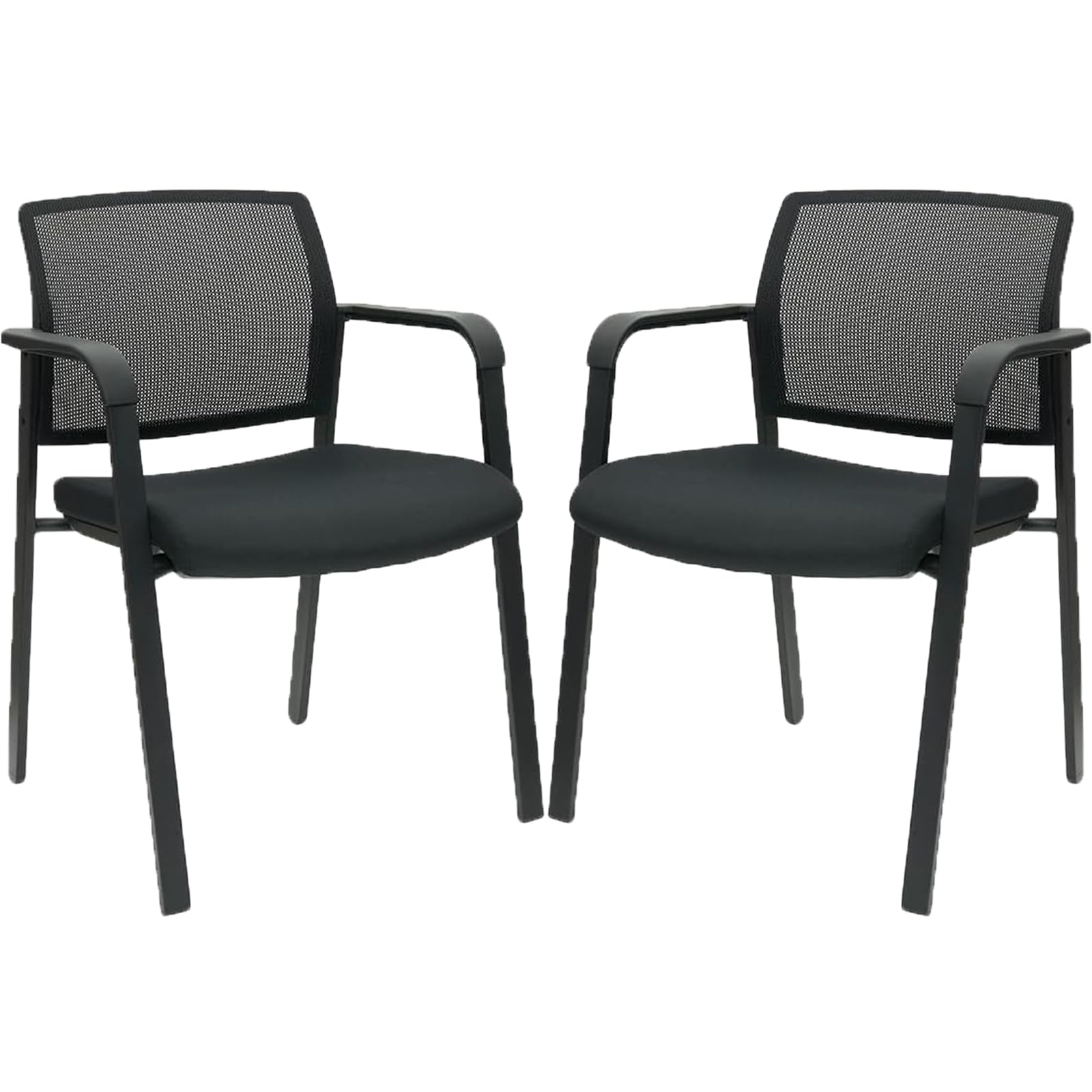 CLATINA Guest Reception Stacking No Wheels Desk Chair, Mesh Back Waiting Room Chairs with Arm Upholstered Fabric Seat and Ergonomic Lumbar Support for