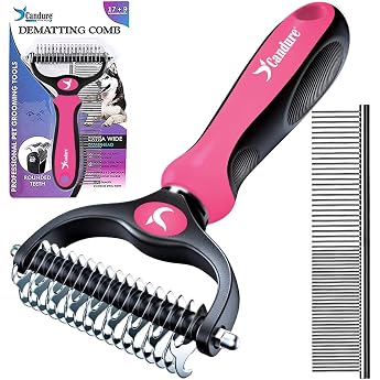 Candure Pet-friendly Dog Brush for Hair Loss & Effective Hair Removal 17 + 9 Double-Sided Dematting Comb for Dogs & Cats Hair Brush for Shedding Pink