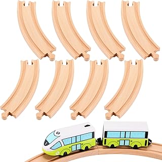 Liliful Pack of 8 Wood Train Track Expansion Packs Compatible with Most Train Tracks(6.3 x 1.57 x 0.63 Inch,Curved)