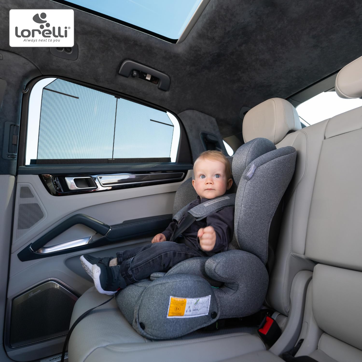 Lorelli Auto Kindersitz Benevento mit Isofix i-Size, Mitwachsender Autositz für Kinder von 76-150 cm, Babysitz, Autokindersitz, Einstellbare Kopfstütze, 5-Punkt-Sicherheitsgurt, gelb