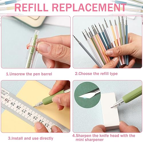 Miniatura 4 de SEPGLITTER - Herramientas de corte para manualidades, 25 piezas de herramientas de corte de bolígrafo con mini sacapuntas, bolígrafo retráctil de