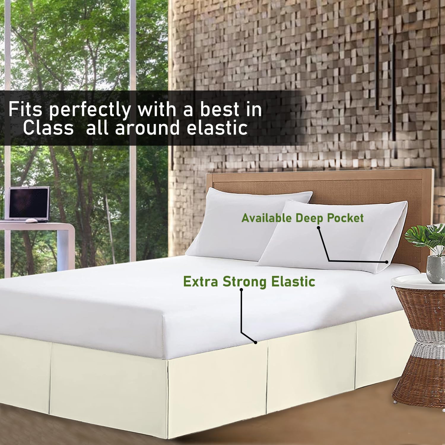 800 Thread Count 100% Egyptian Cotton Hotel Quality Luxurious Box Pleated Bed Skirt Easy Fit with 12 Inch Drop Length (Ivory, King)