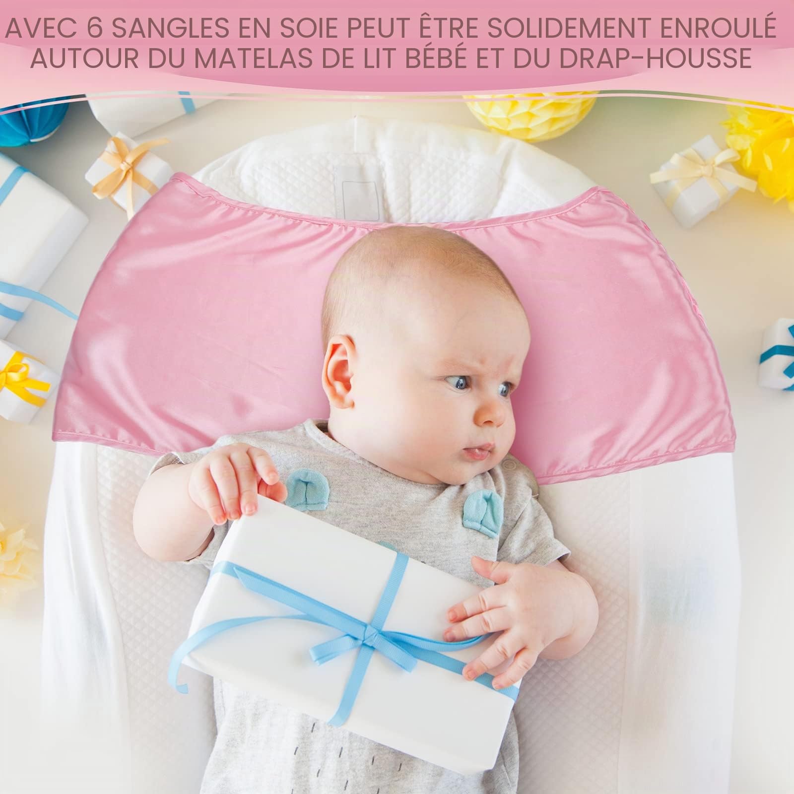 Hosuly Lot de 2 draps de berceau en satin doux au toucher soyeux pour berceau rectangulaire matelas garçons filles nouveau-né (rose et violet)