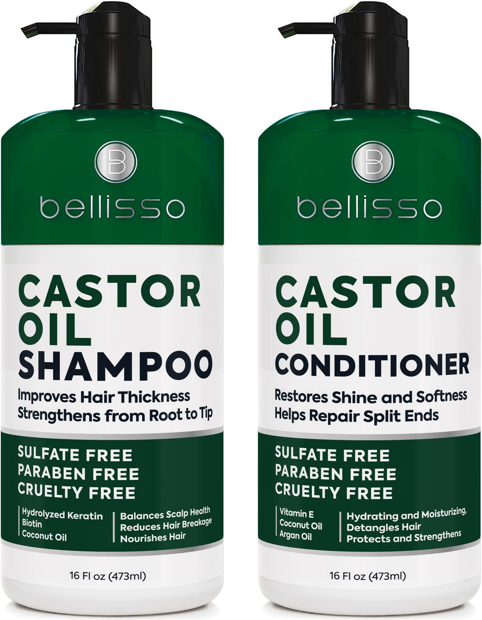 Castor Oil Shampoo and Conditioner Set - Thickening Products for Thinning Hair Women and Men - Sulfate Free Formula - Hydrating, Volumizing and Moisturizing for Dry Hair - Volume Boosting, Color Safe