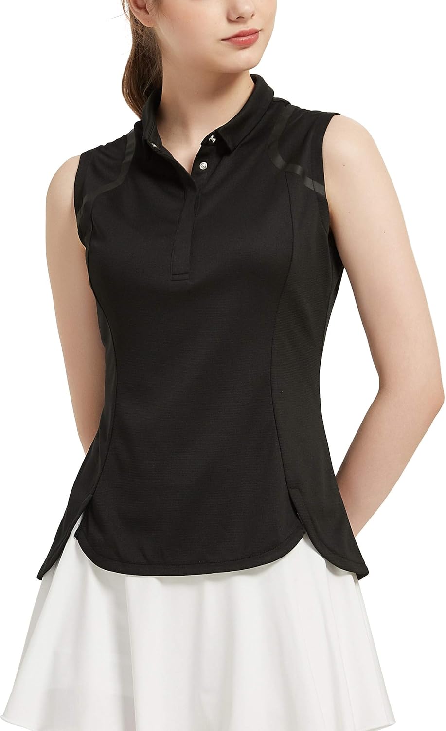 CQC Golf Polo Shirts for Women Slim Fit Sleeveless Sports Shirts Quick Dry Athletic Tank Tops for Tennis Work Black XL