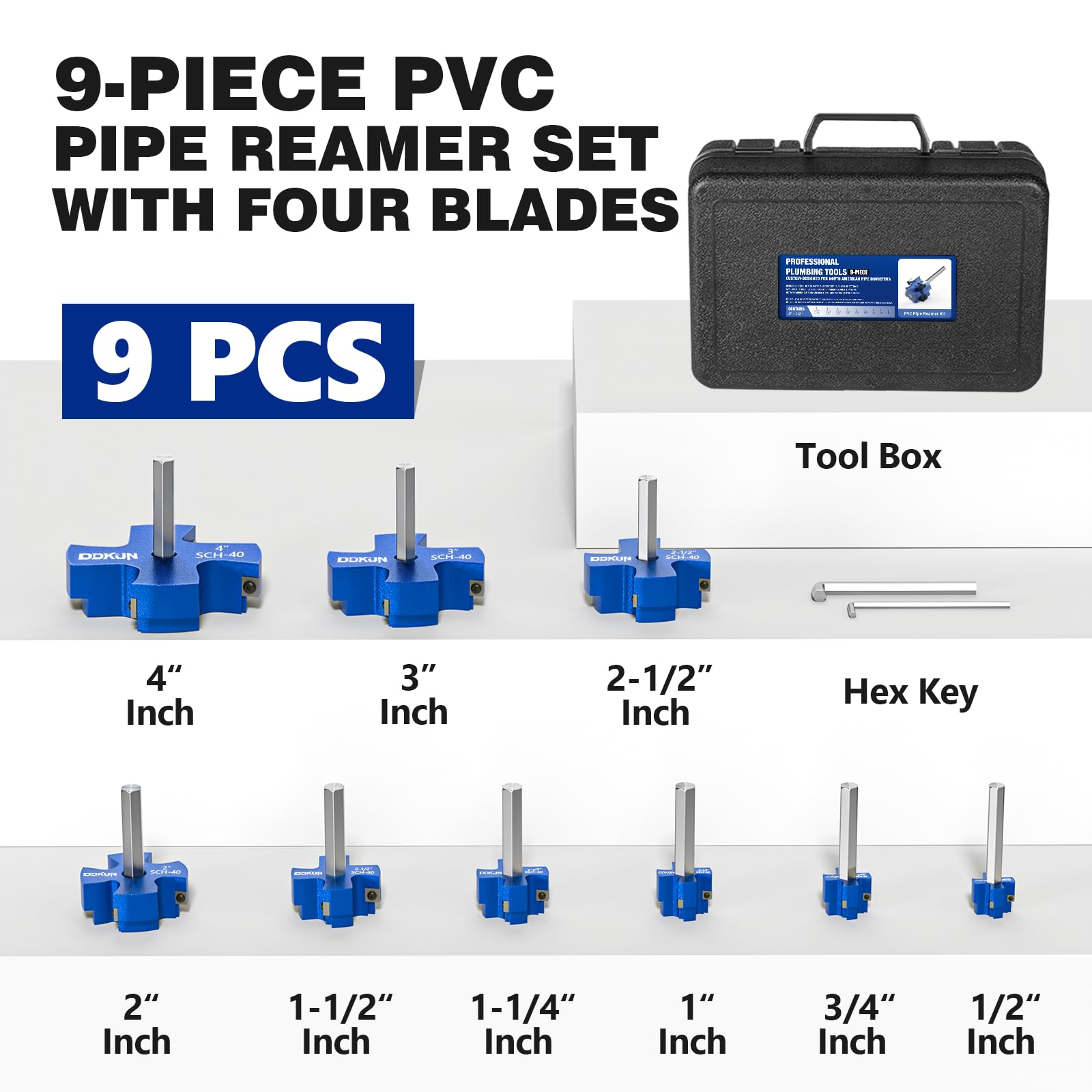 PVC Pipe Reamer Kit - 9 Piece for Plumbing Repairs -2