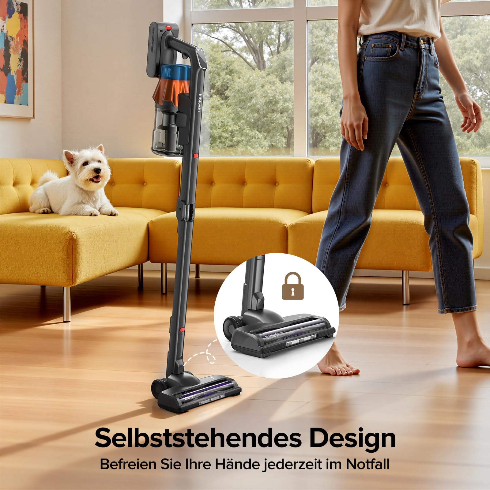 Lubluelu Akku Staubsauger kabellos 55 kPa, 650 W bürstenloser Motor, selbststehend & faltbar, bis zu 65 Min. Laufzeit, mit Ladestation, 7-stufiges Filtersystem, für Tierhaare, Hartböden & Teppiche