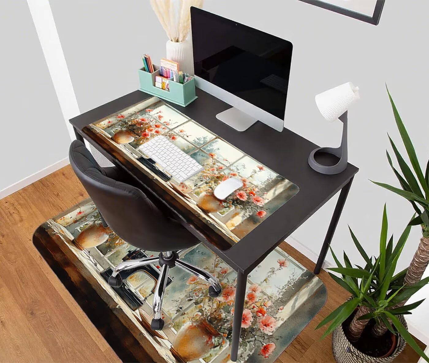 Podkładka pod mysz XXL 1200 x 600 mm duża podkładka pod mysz dla graczy w kwiaty pod ręką biurko szyte krawędzie antypoślizgowe do komputera, laptopa poprawia precyzję i szybkość, maszyna do szycia S
