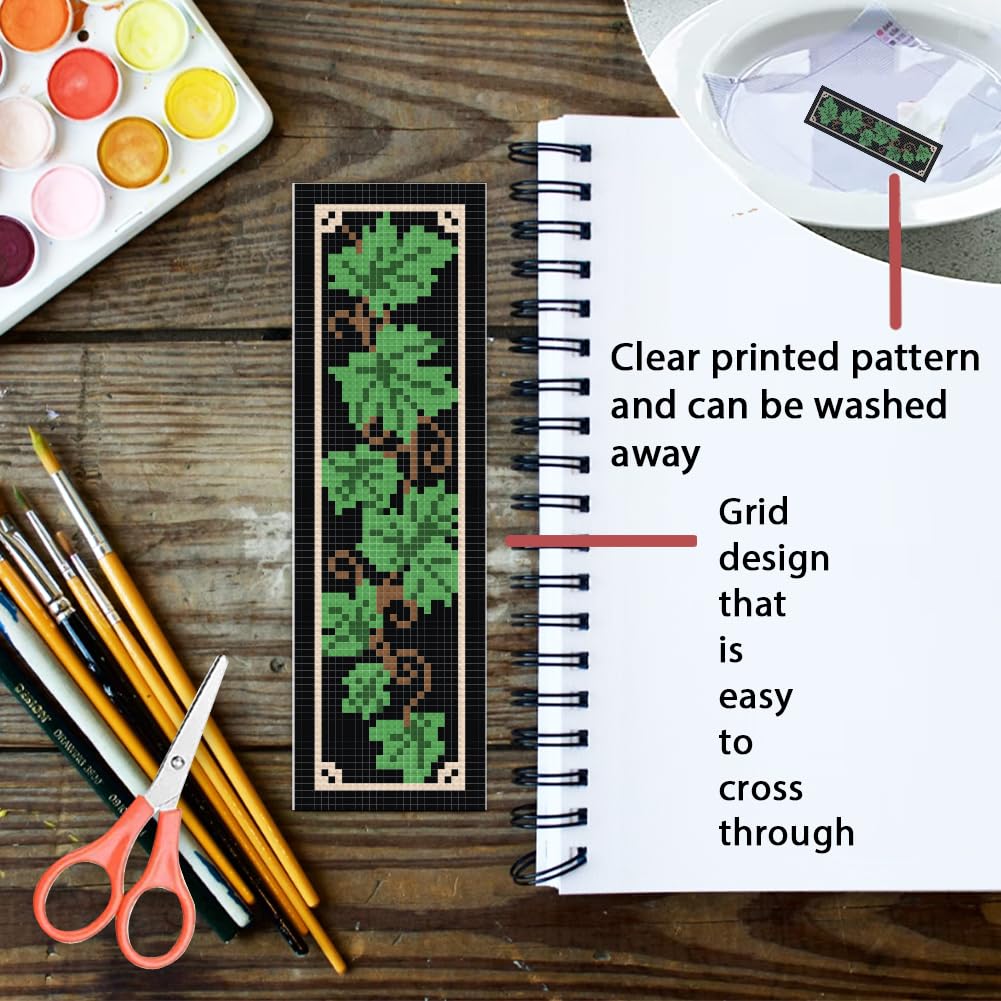 ORIGACH 6 Set Floral and Vine Cross Stitch Bookmark Kit for Beginner with Backing Felt Floss Instructions DIY Stamped Embroidery Bookmark Kit for Adults Book Lovers - Image 3