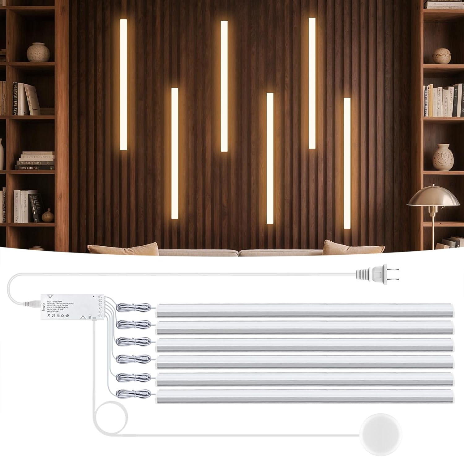 Under Cabinet LED Lighting Kit Plug in Light Bar,6PCS 20 Inch Touch Dimmable12V LED Under Cabinet Lights,3000k Super Bright for Wall Decor, Kitchen,Pantry, Showcase,Shelf Lighting