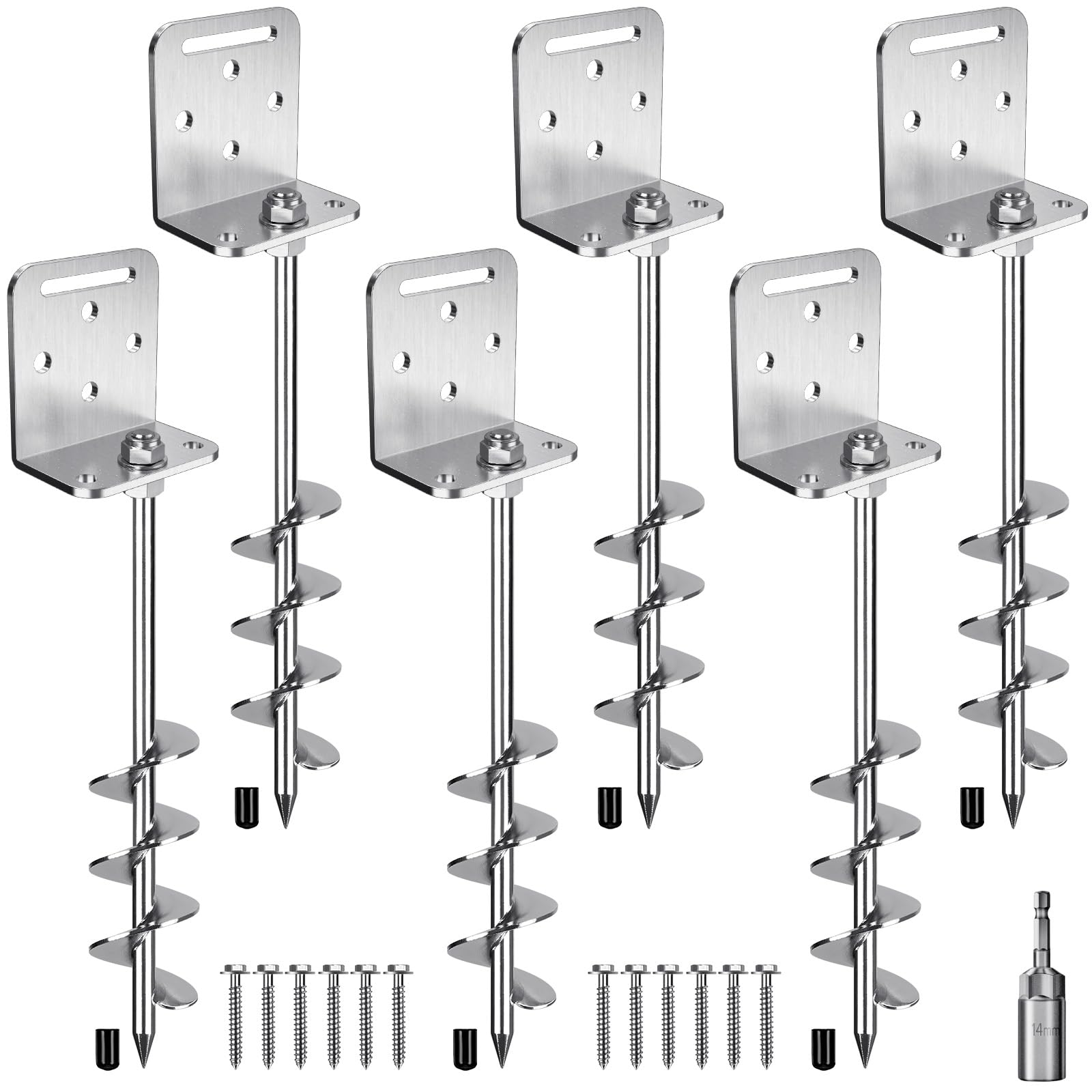 BeneLabel 2/4/6 Pack 18" 24" Ground Anchors Screw in Shed Anchor with L Bracket Trampoline Anchor Spiral Swingset Anchors for Swing Set, Mobile Home, Fence, Playset, Tent, Canopy, Carport