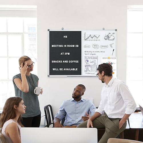Miniatura 8 de Tablero de fieltro blanco combinadotablero de cartaspizarra blanca de borrado en seco para oficina, aula y hogar, negro, 24 x 18 pulgadas
