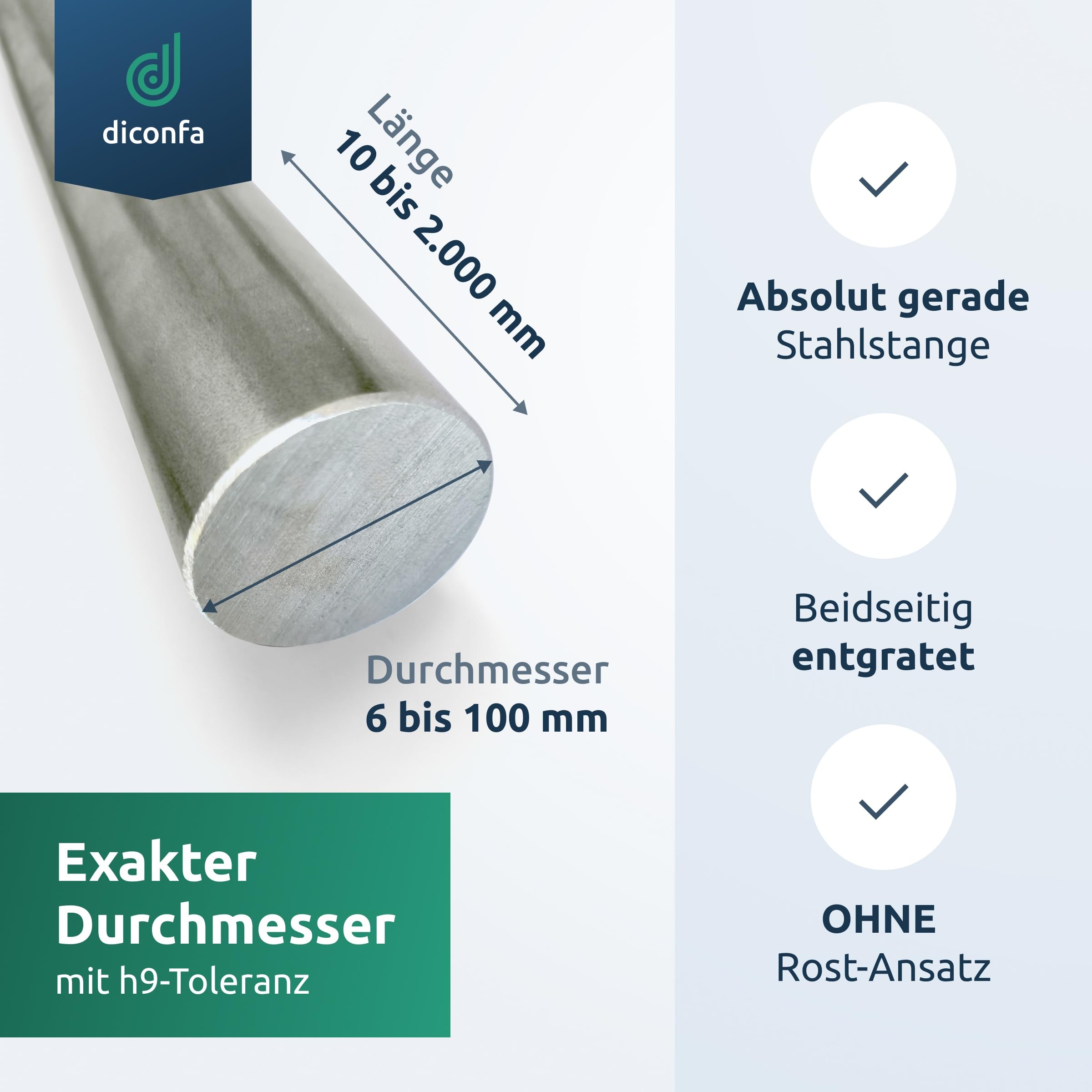 diconfa Rondstaal S355 J2 C - 45 mm x 750 mm - diameter 10 mm tot 100 mm - lengte 10 mm tot 1000 mm - getrokken blank staal H9 | ST
