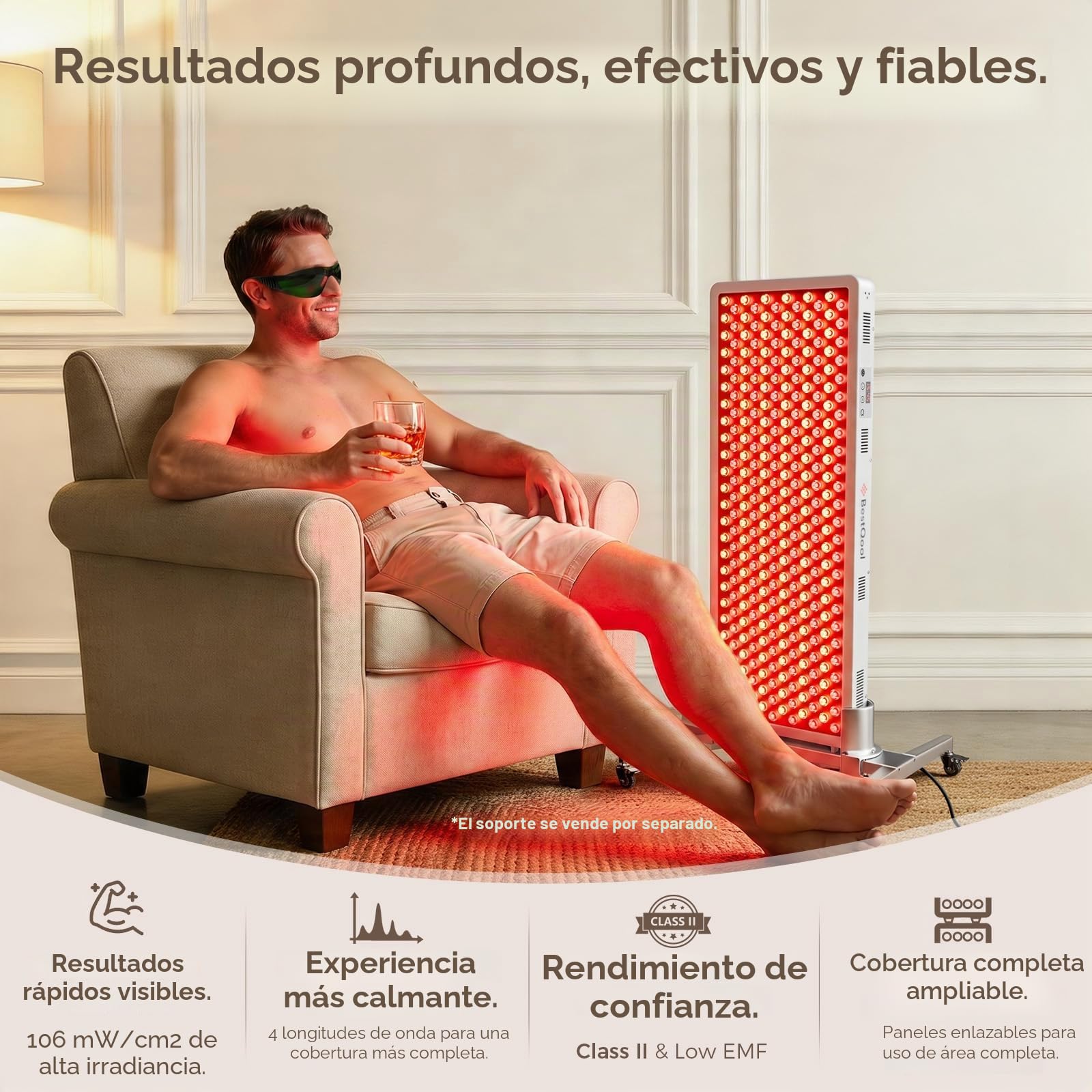 BestQool Dispositivo de Luz Roja, Lámpara de Luz Roja de Gran Área con 4 Longitudes de Onda, Panel de Luz Roja de 300 LEDs Dual-Chip de Nivel Elite. 500W. Diseño Modular.