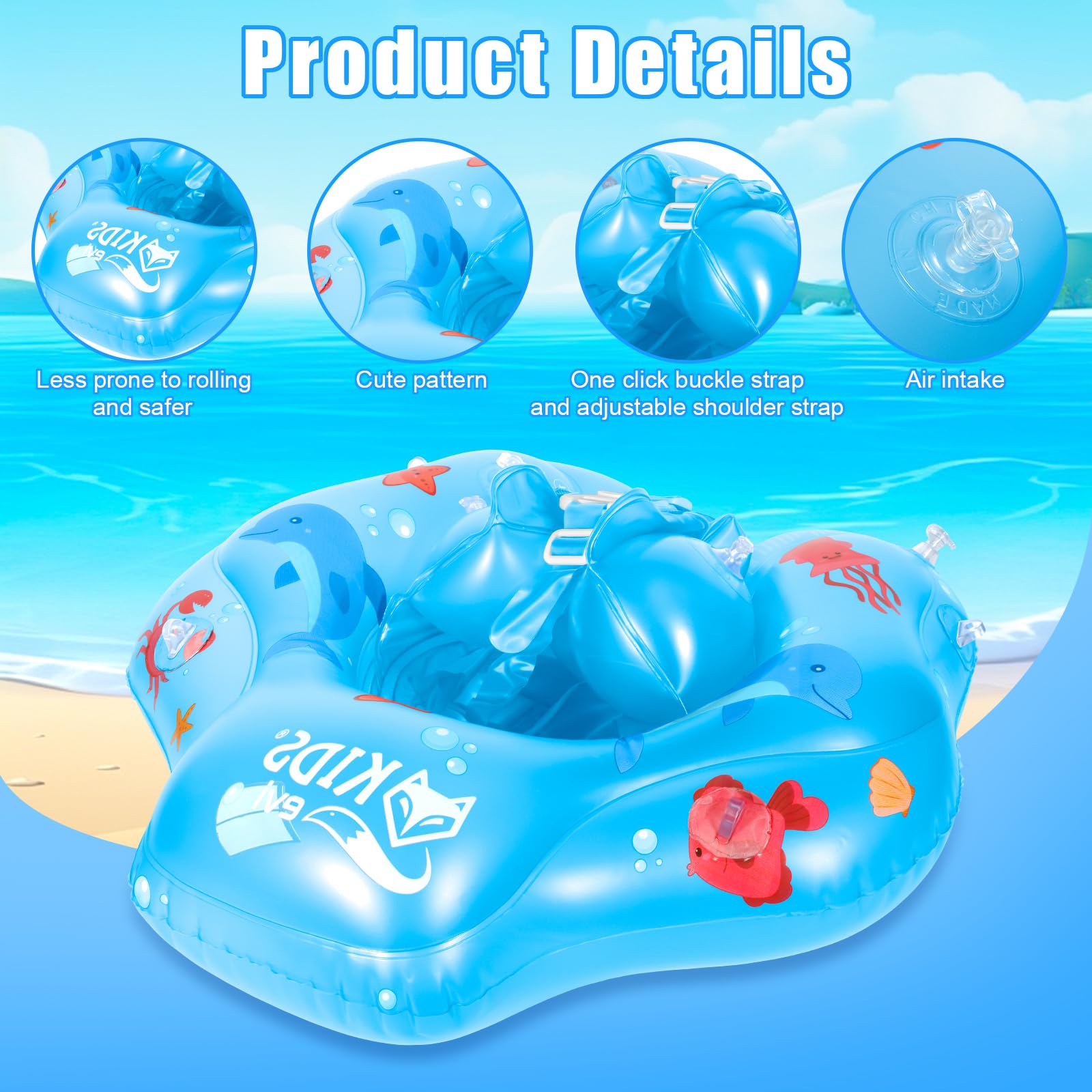 Piscina Salvagente Bambini Gonfiabile, Salvagente Neonato 1-3 anni, Salvagentes Neonato con Parasole e Seggiolino di Sicurezza, Anello di Nuoto Bambini UPF50+ Protezione UV(Blu)