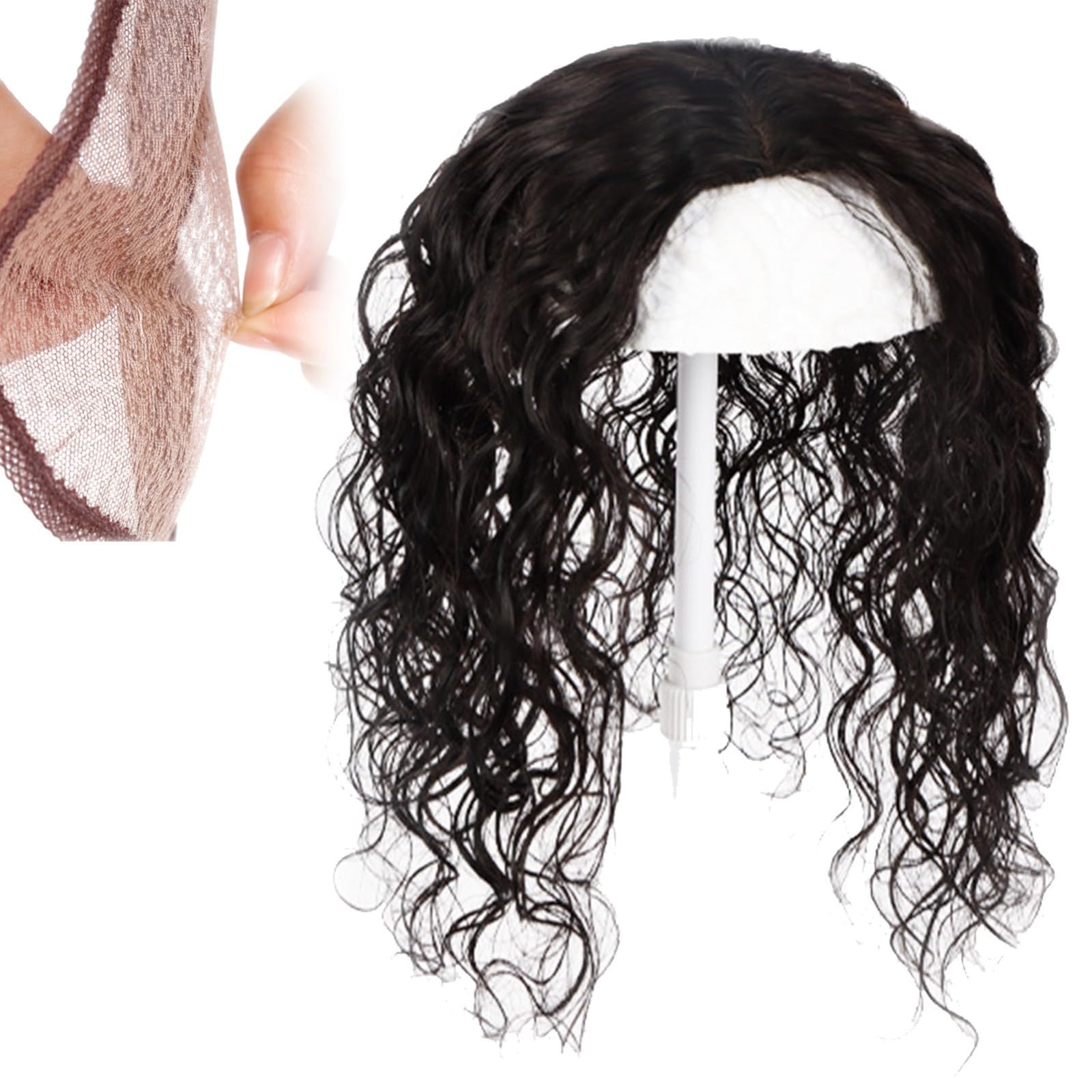 Echthaar-Topper für Frauen, 5,1 x 5,5 Zoll, U-förmige Seidentop-Basis, Clip-in-Top-Haarteile für dünner werdendes Haar(Black,Hair 40cm)