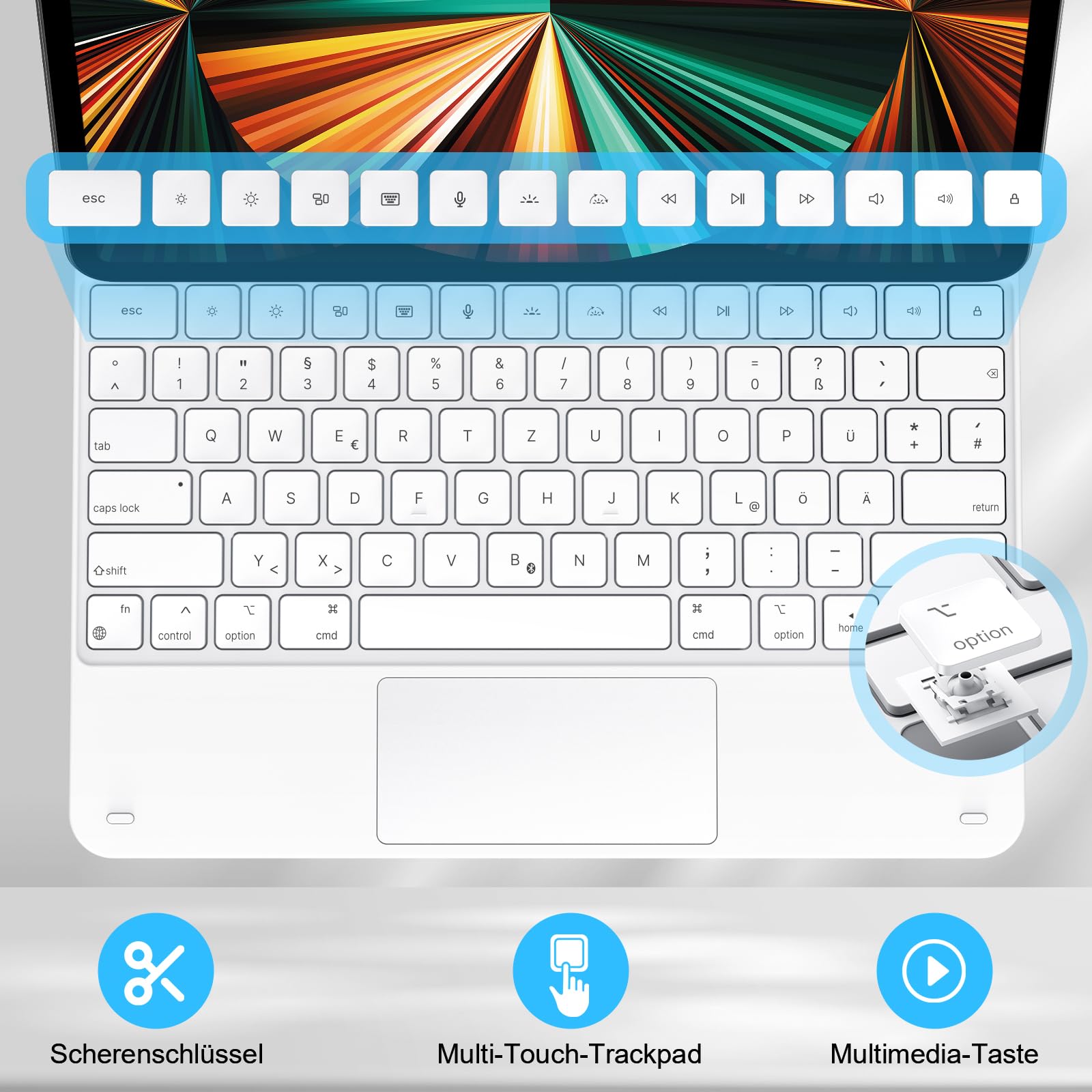 TECURS Magic Keyboard do iPad Air 13" (M3/M2, 2025/2024), etui klawiatura do iPada Pro 12.9 (6/5/4/3 generacji), QWERTZ, gładzik Multi-Touch, wolnounoszący się stojak, biały
