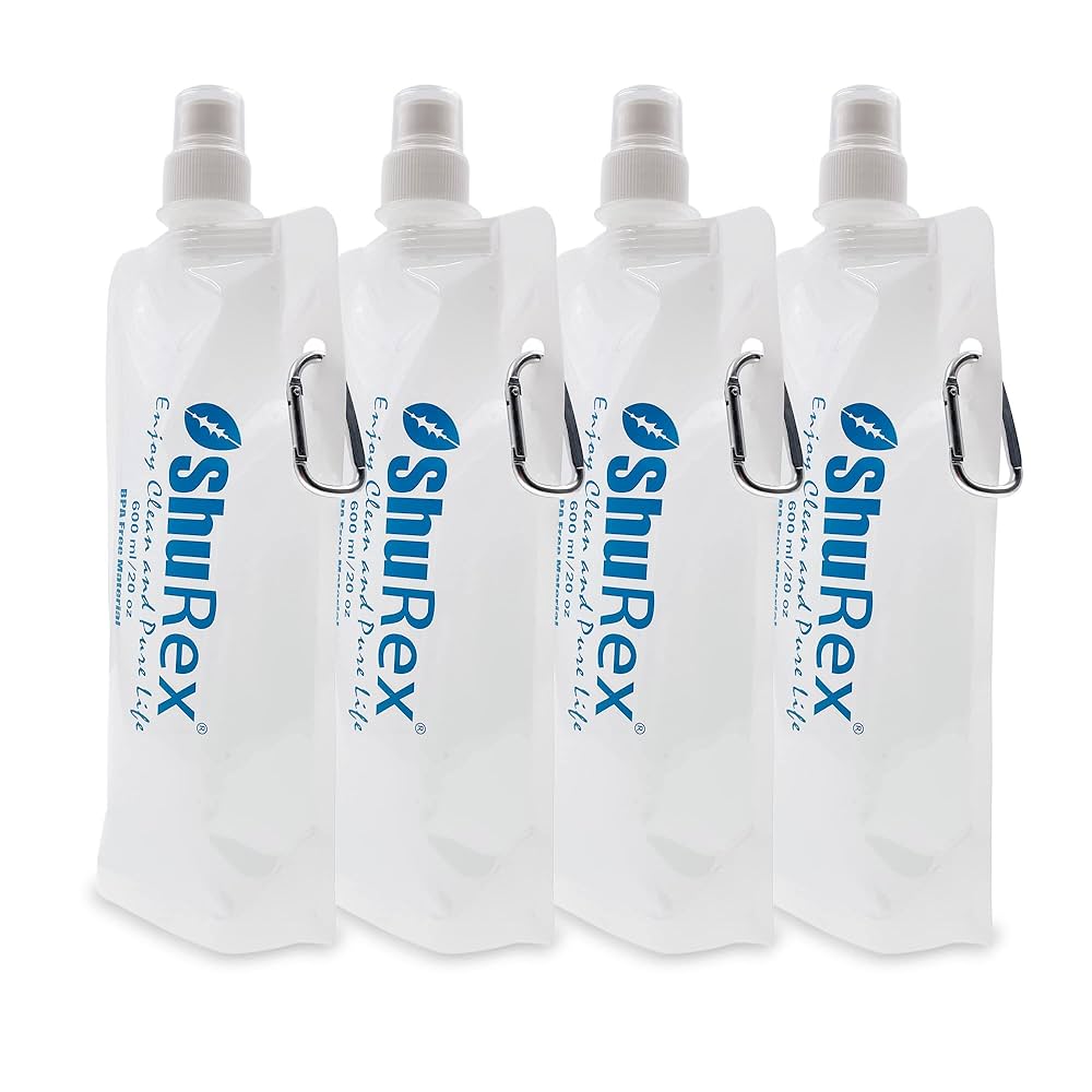 Amazon.com: 4 Pack 20oz/ 600ml Collapsible Water Pouch for