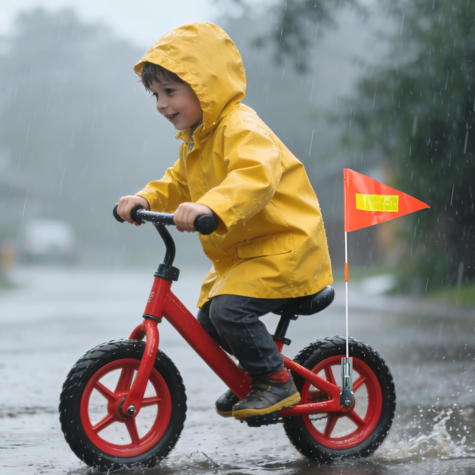 Bandiera di Sicurezza per Biciclette per Bambini, Arancione con Striscia Riflettente, Triangolare Riflettente