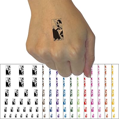 Goth Victorian Girl Reading Book Temporary Tattoo Water Resistant Fake Body Art Set Collection - Yellow (One Sheet)