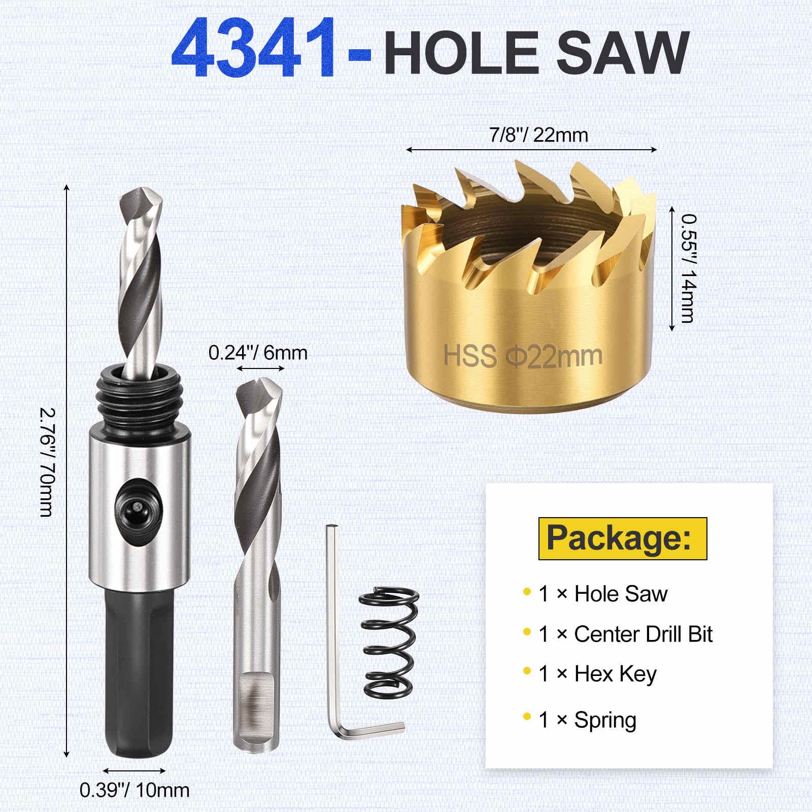 DTGN 7/8" Hole Saw 4341 High Speed Steel - 22mm Hole Cutter - Good for Thin Metal/PVC/Acrylic/Plastic/Wood Board - Gold - Image 2