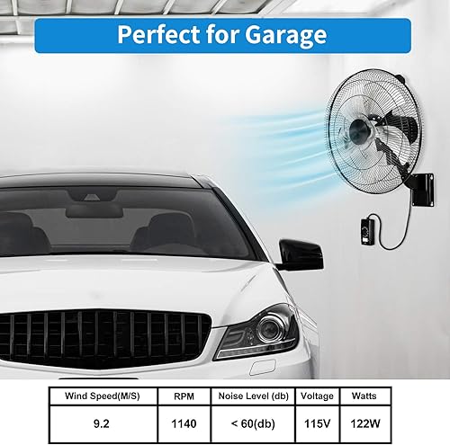 Miniatura 3 de Simple Deluxe Ventilador de montaje en pared comercial para el hogar de 18 pulgadas, oscilación horizontal de 90 grados, 5 ajustes de velocidad,