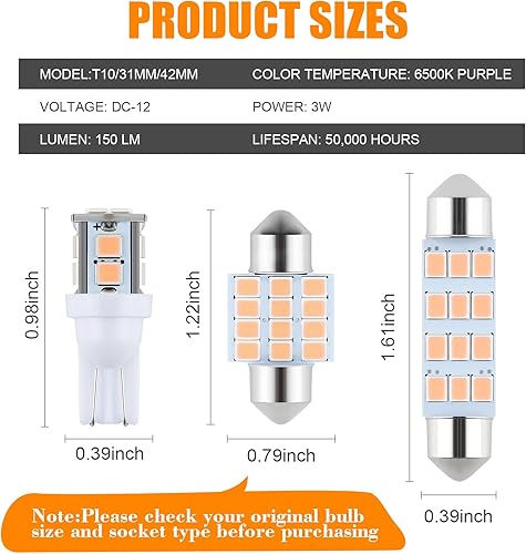 Miniatura 2 de Juego de 24 bombillas LED para interior de automóvil, 194 T10 DE3175 578, 1.220 in, 1.654 in, luces de repuesto interiores para mapa, placa de