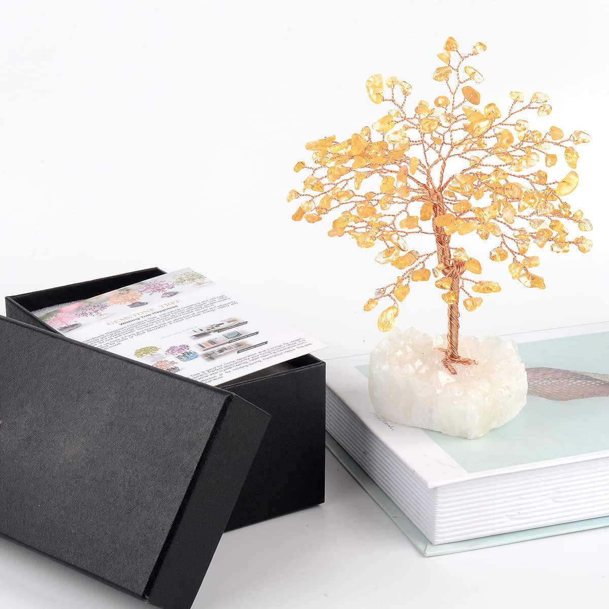 Natural Citrine Gemstone Crystal Tree of Life,Clear Quartz Cluster Base,Bonsai Money Tree Feng Shui Home Decor,Healing Crystals Positive Energy Gift for Luck and Wealth 5.5"-6.3" - Image 3